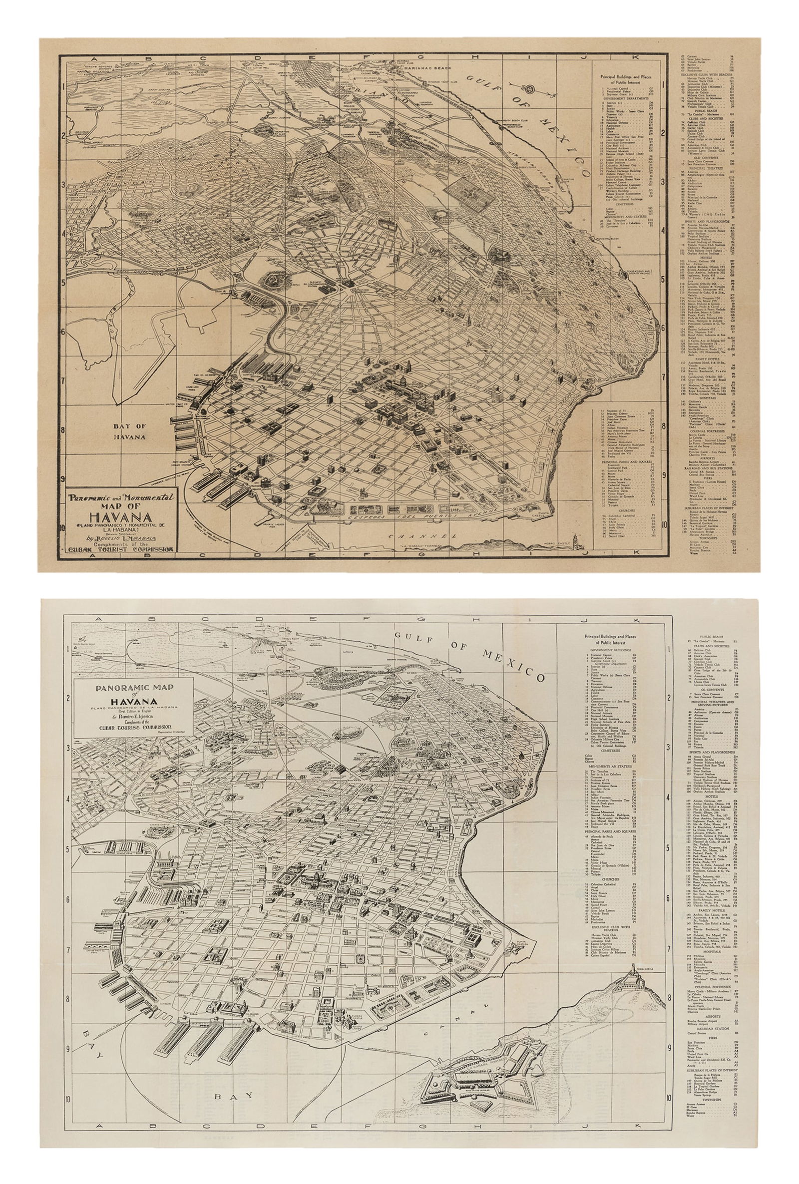 Two Panoramic Maps of Havana. Circa 1940/1950. (1 of 3)