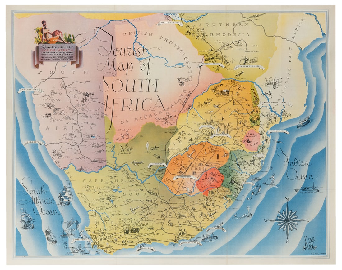 ULLMANN, Ernst (1900 - 1975).¬†Tourist Map of South Africa. 1937. (1 of 1)