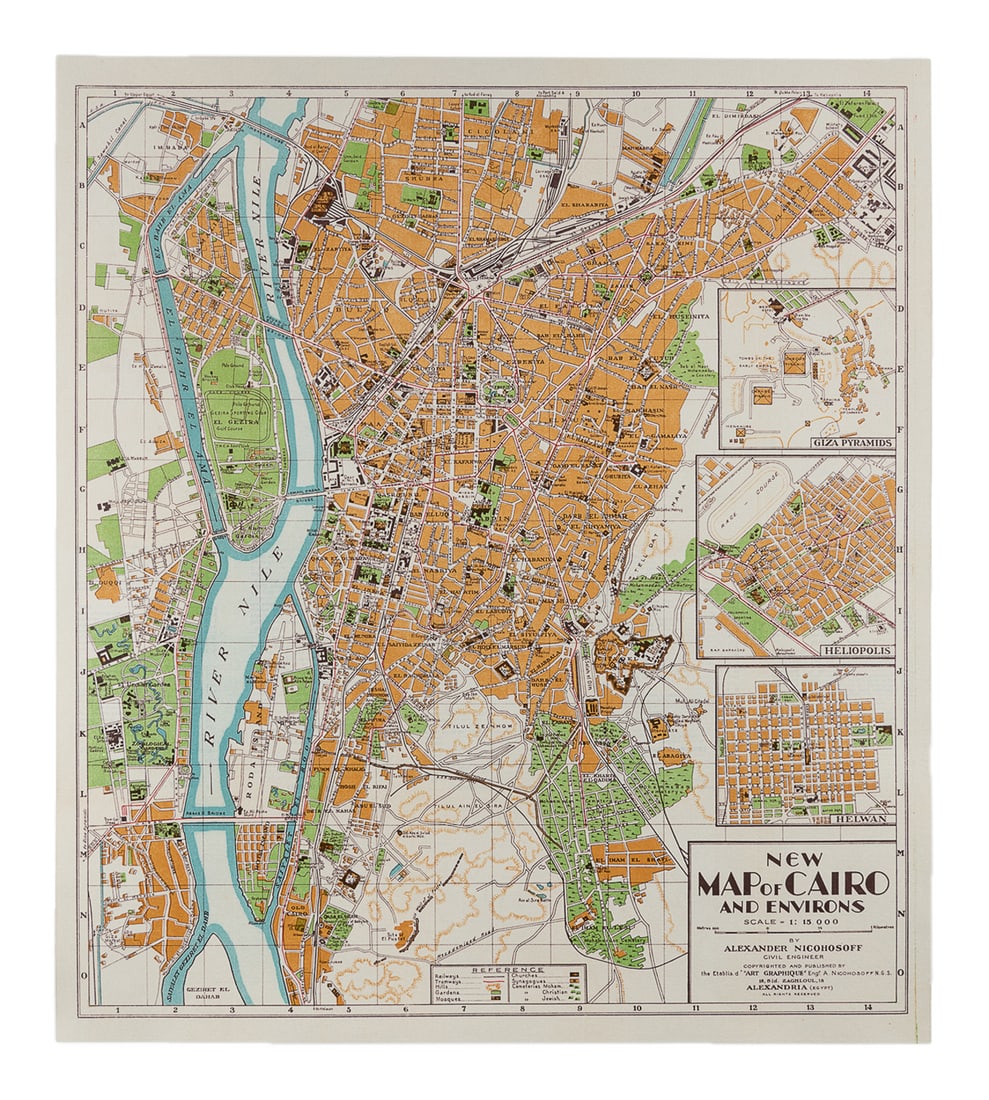 NICOHOSOFF, Alexander (20th Century). New Map of Cairo and Environs. Circa 1930s.  (1 of 1)