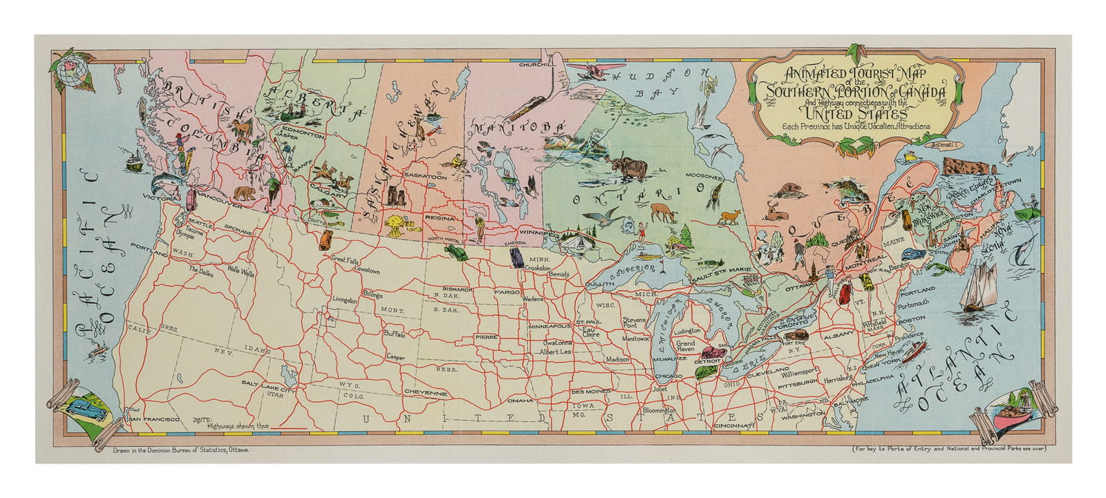 Animated Tourist Map of the Southern Portion of Canada and Highway Connections with the United (1 of 1)