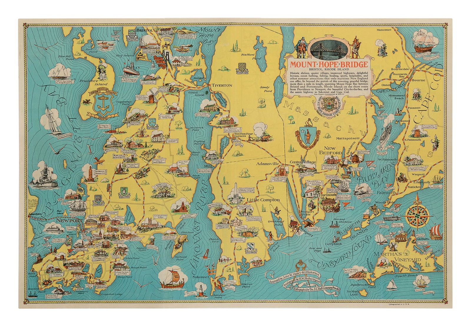 Mount Hope Bridge / Bristol, Rhode Island. 1933.: Mount Hope Bridge / Bristol, Rhode Island. 1933. Bristol: Mount Hope Bridge Corporation. "Arranged" by John W. Haley, Rhode Island Historian, designed by H.W. Hetherington, and lithographed by the J.C