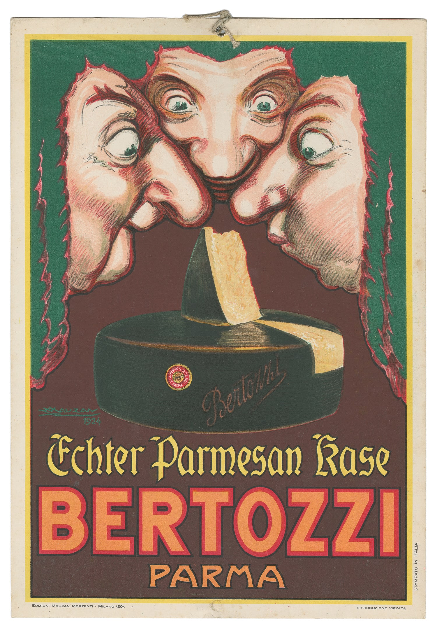 MAUZAN, Luciano Achille (1883-1952). Bertozzi. : MAUZAN, Luciano Achille (1883-1952). Bertozzi. Italy, ca. 1924. Lithograph hanging in-store poster printed on card. 9 ½ x 6 ¾”. Small hole and string at top as issued; a clean and