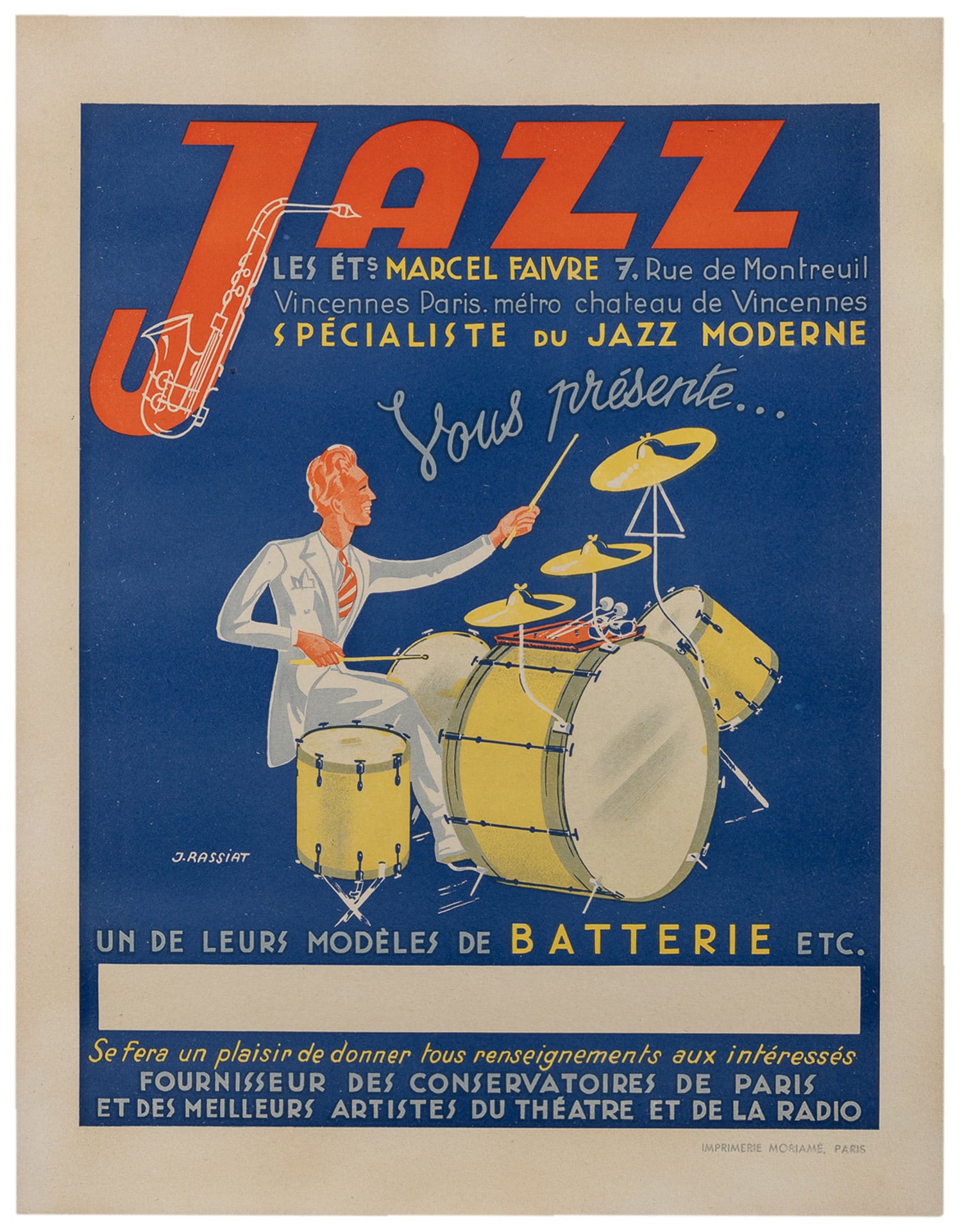 RASSIAT, James (909 - 1998). Jazz. les Ets Marcel Faivre Circa 1945. (1 of 1)