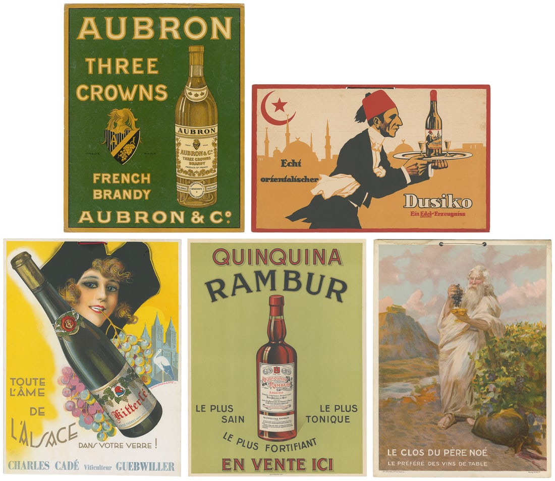 Five wine and liquor advertising posters or cartones. (1 of 6)