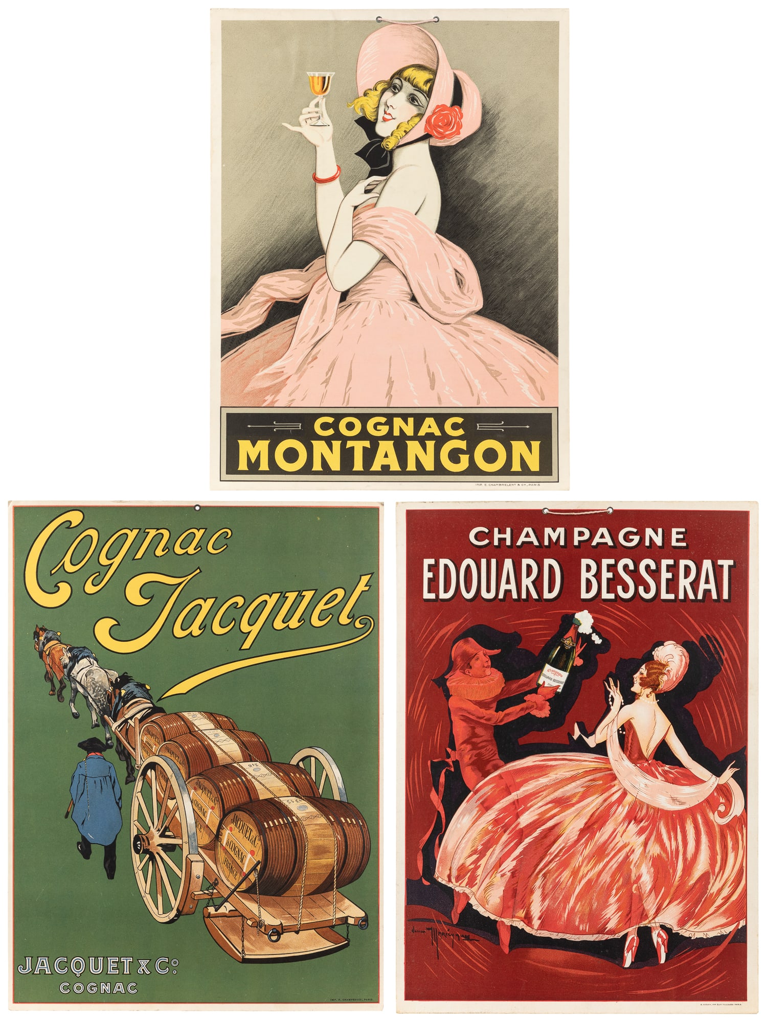 Three champagne and cognac advertising cartones. (1 of 4)