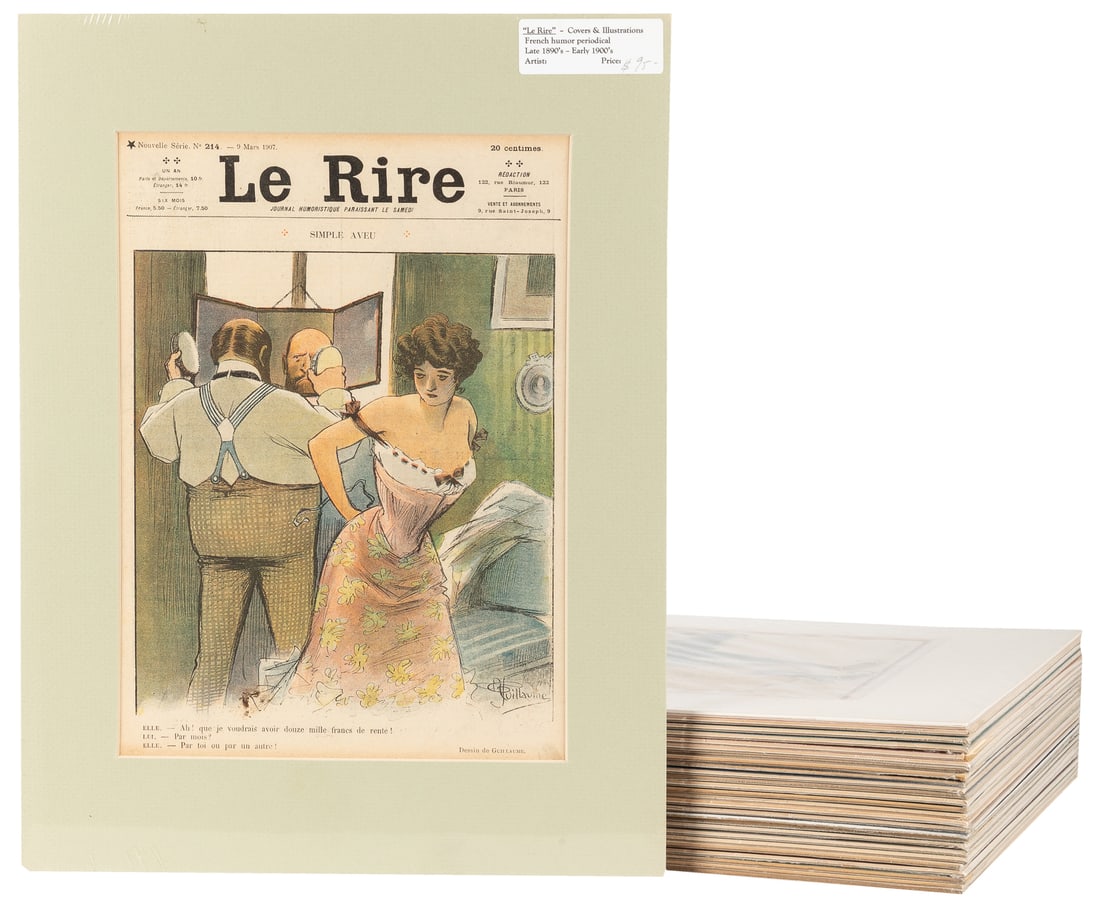 Group of 30 "Le Rire" magazine covers and prints.: Group of 30 "Le Rire" magazine covers and prints. Paris, ca. 1890s. Collection of covers and prints from the French humor periodical, all but one in color, featuring designs by many different poster