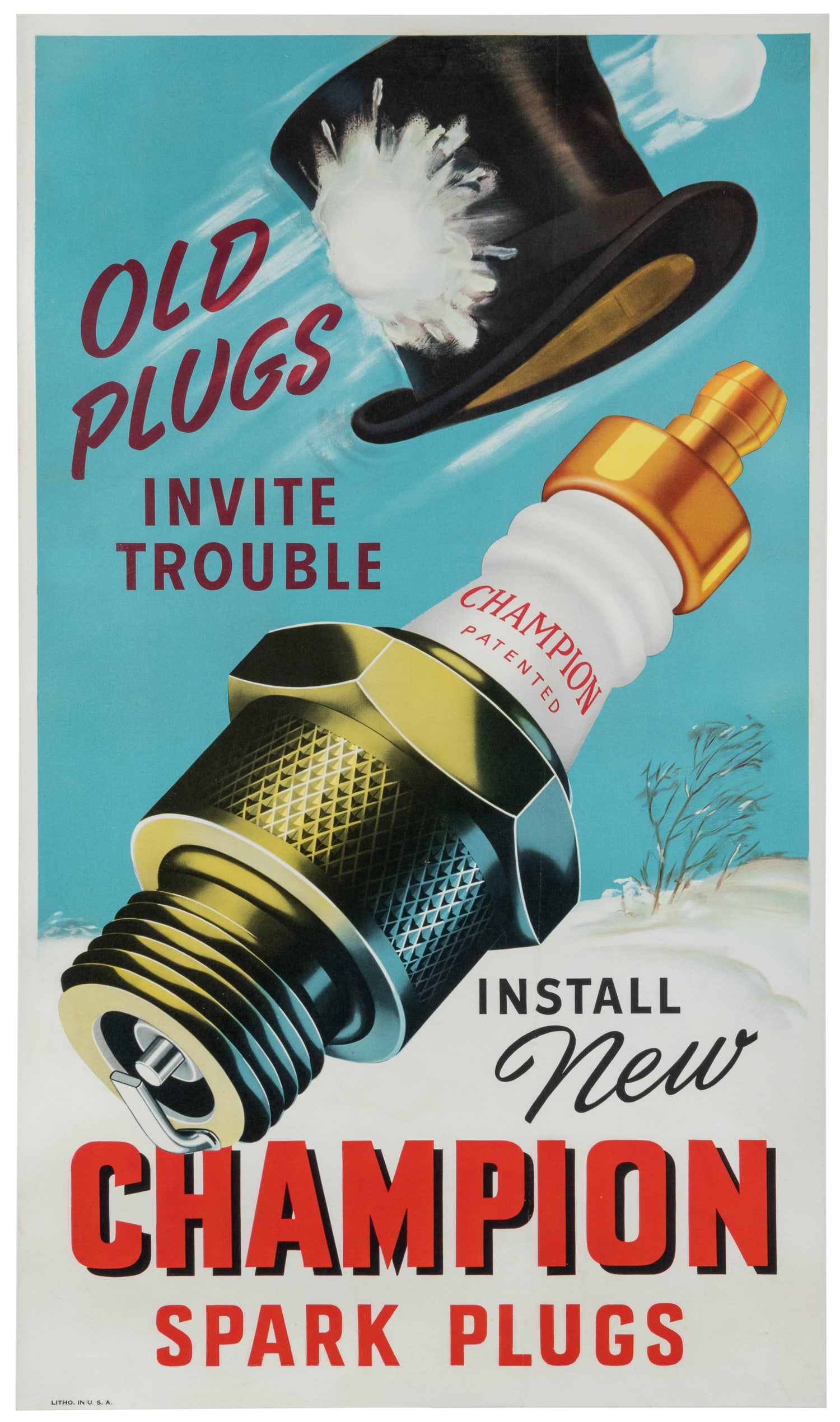 Old Plugs Invite Trouble/ Install Champion Spark Plugs. USA, ca. early to mid-20th century. (1 of 1)