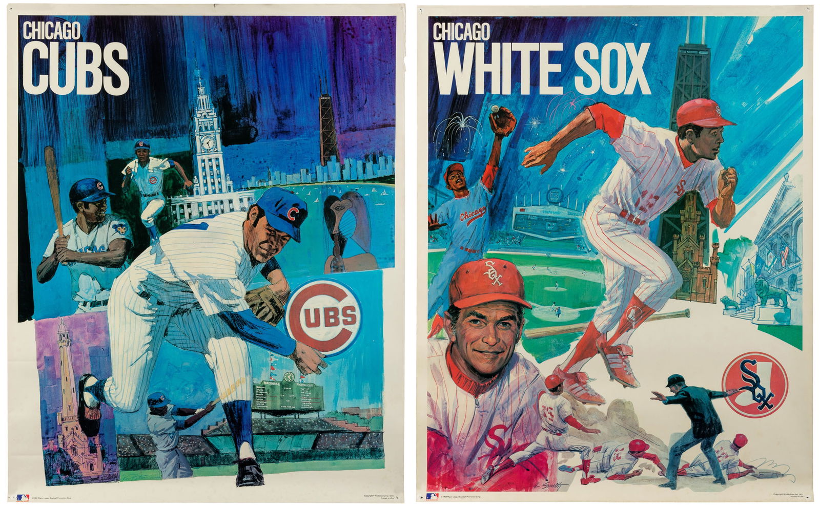 Chicago Baseball Pairing. ProMotions, Inc. 1971: [MLB]. Chicago Baseball Pairing. ProMotions, Inc. 1971. Includes both major league teams, the Chicago Cubs and the Chicago White Sox. Edgewear to both with scattered creasing and tears. Pinholes to