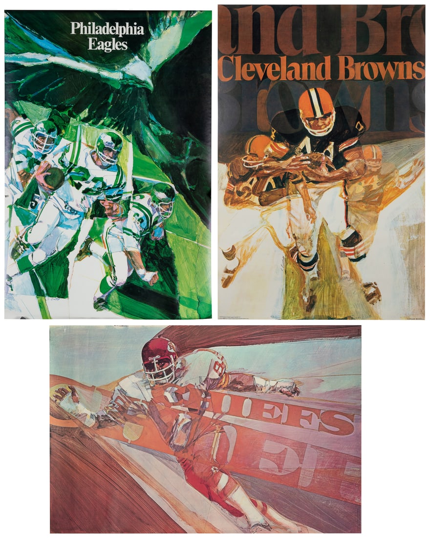 [NFL]. BARTELL, George. Three NFL team posters.: [NFL]. BARTELL, George. Three NFL team posters. 1968-72. Includes Kansas City Chiefs, Philadelphia Eagles, and Cleveland Browns. Each approx. 36 x 42". The last linen backed, others