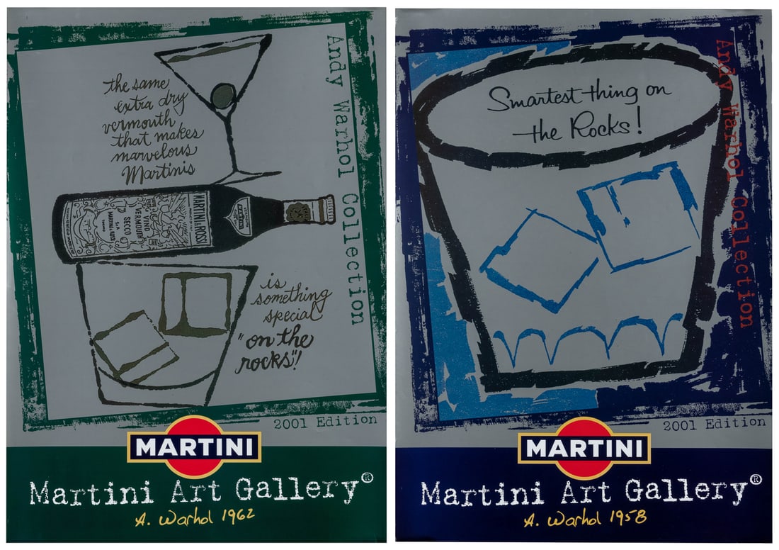 WARHOL, Andy (1928 - 1987). Pair of Martini Art Gallery Posters. 2001.: WARHOL, Andy (1928 - 1987). Pair of Martini Art Gallery Posters. 2001. Produced by Martini Art Gallery in collaboration with the estate of Andy Warhol. Issued as part of the 2001 "Andy Warhol Collecti