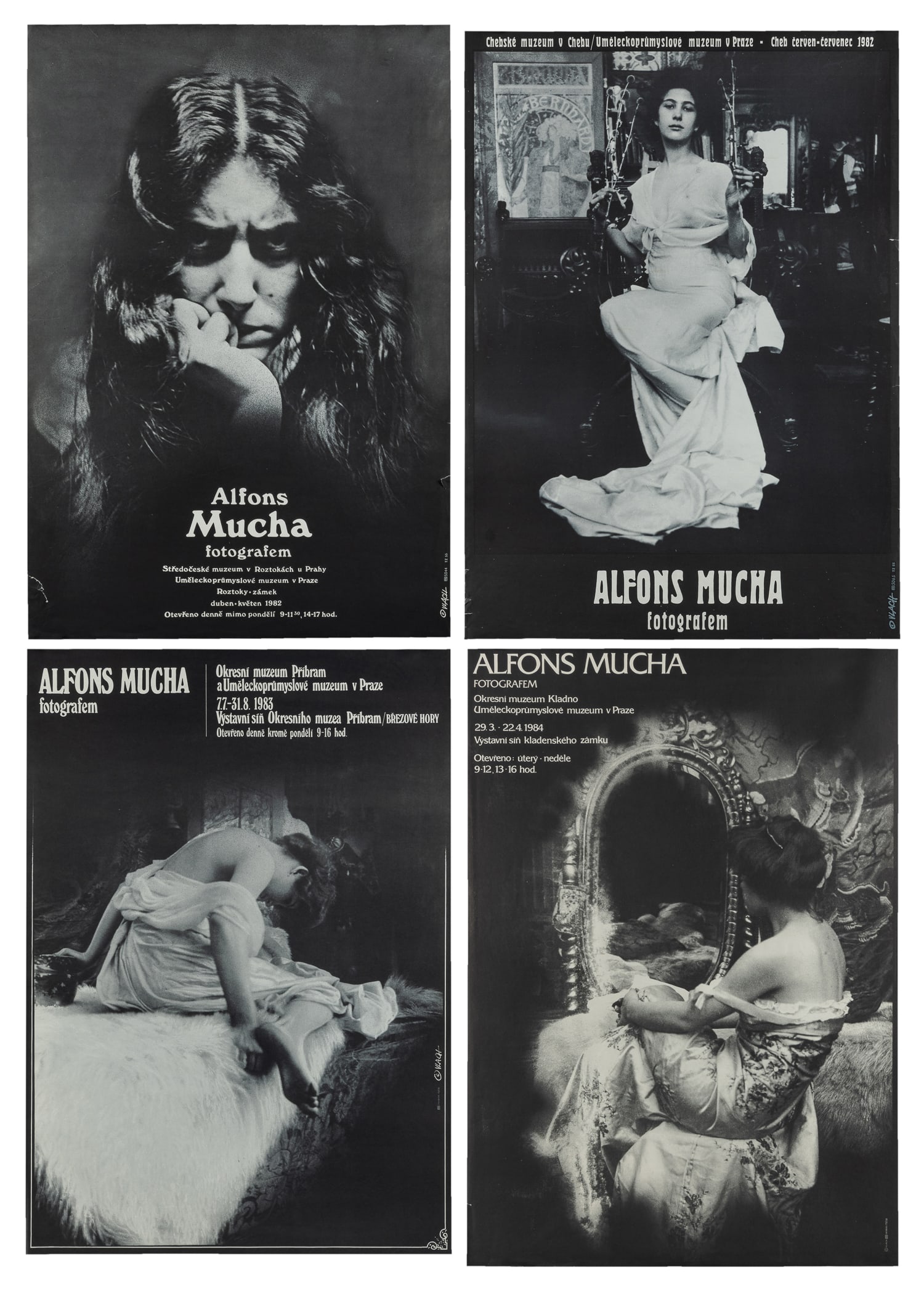 VLACH, Zdenek. Alfons Mucha Fotografem. 1982. Four posters.: VLACH, Zdenek. Alfons Mucha Fotografem. 1982. Four posters. Exhibition posters issued for the retrospective of Mucha's photographs. Paper. Size each 33 x 23 3/4".