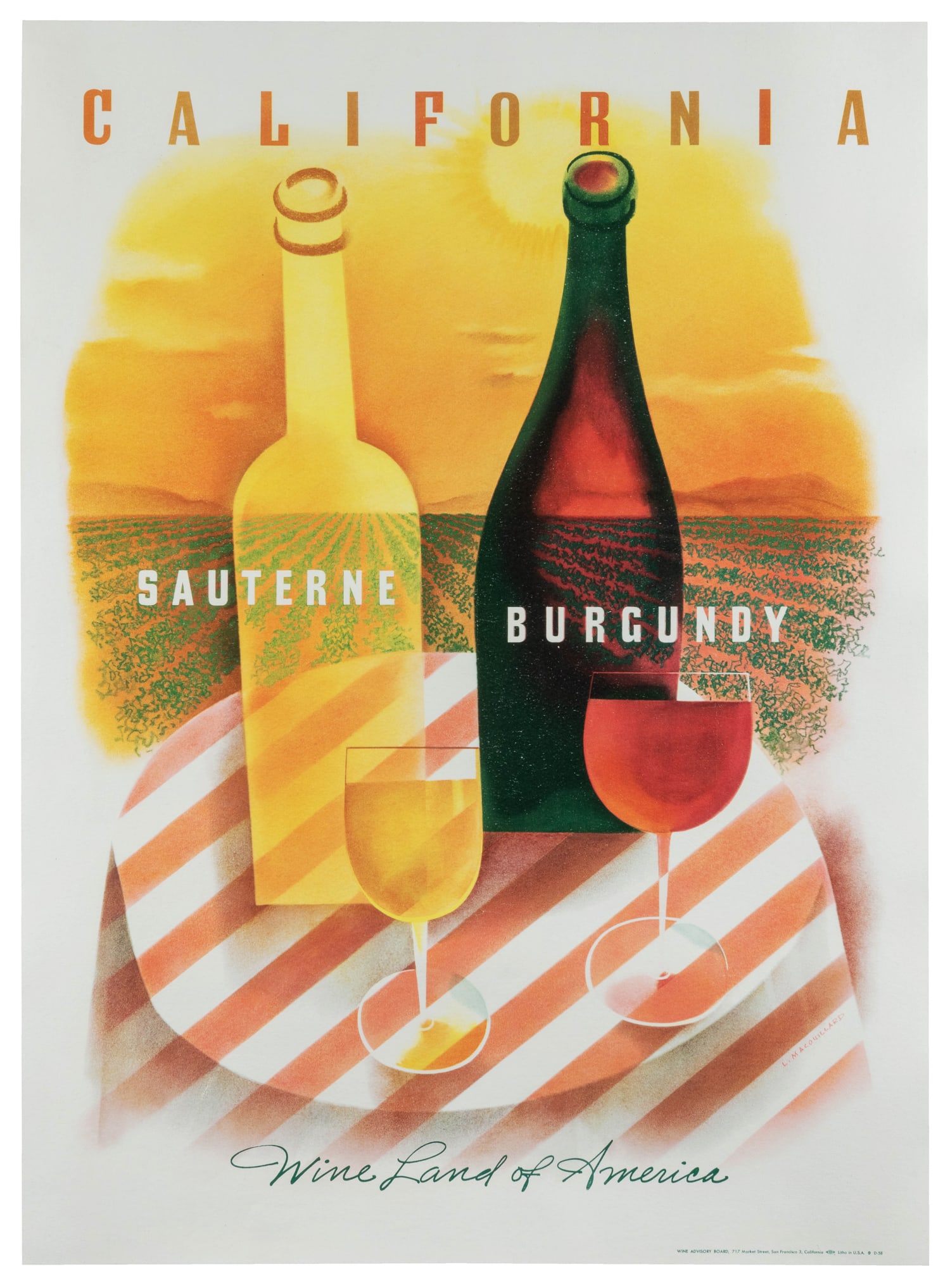 MACOUILLARD, LOUIS (1913-1987). Sauterne Burgundy. California. Wineland of America. Ca. 1958. (1 of 1)