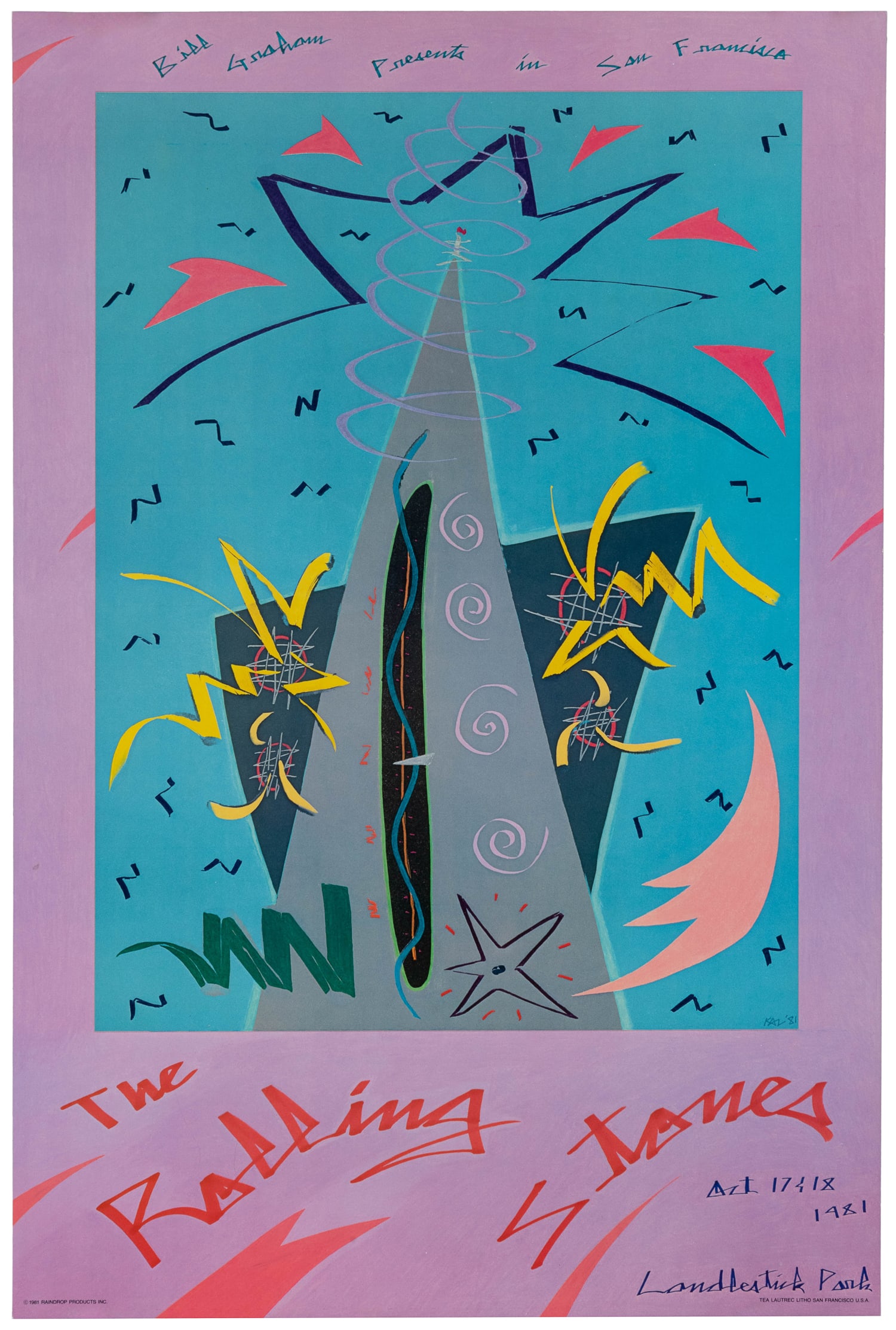 KAZ. Rolling Stones / Candlestick Park. 1981. : KAZ. Rolling Stones / Candlestick Park. 1981. San Francisco: Tea Lautrec. Offset lithograph poster promoting the Rolling Stones' concert at Candlestick Park in San Francisco, California, Oct. 17 & 18t