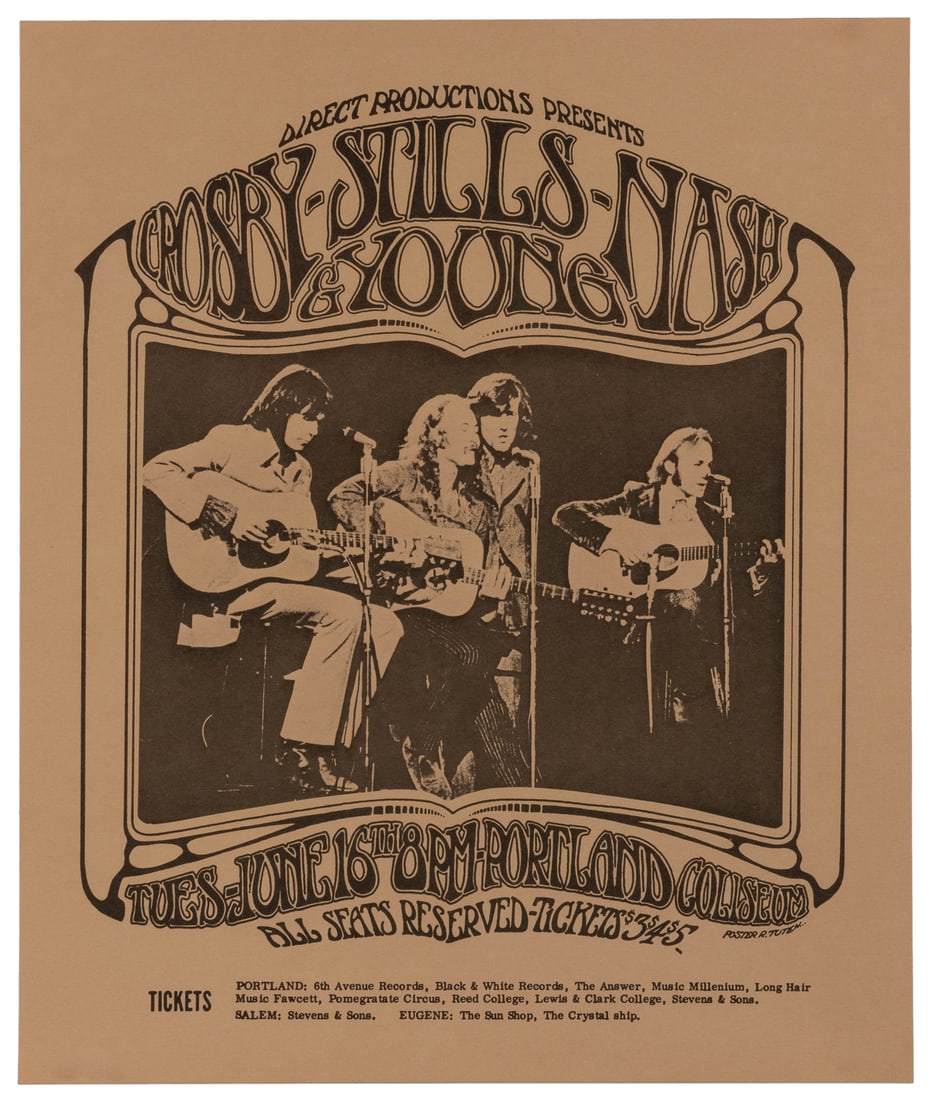 TUTEN, Randy (b.1946). Crosby, Stills, Nash & Young/ Portland Coliseum. 1970. (1 of 1)