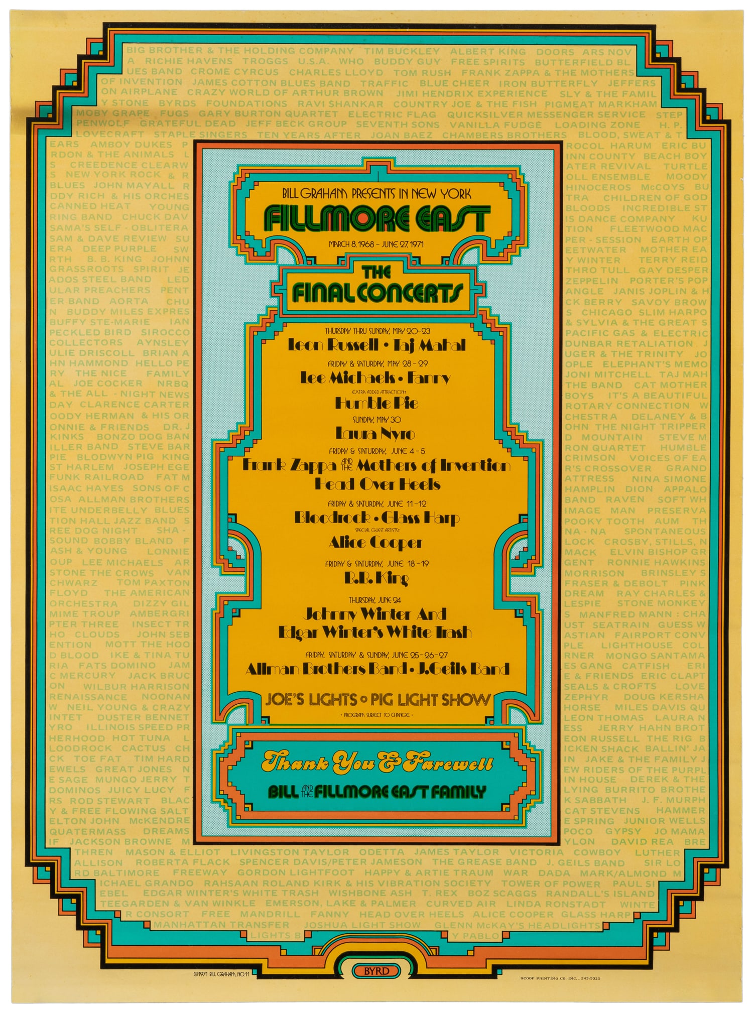 BYRD, Daniel Edward (b. 1941). Fillmore East / The Final Concerts. New York: Scoop Printing Co., (1 of 1)