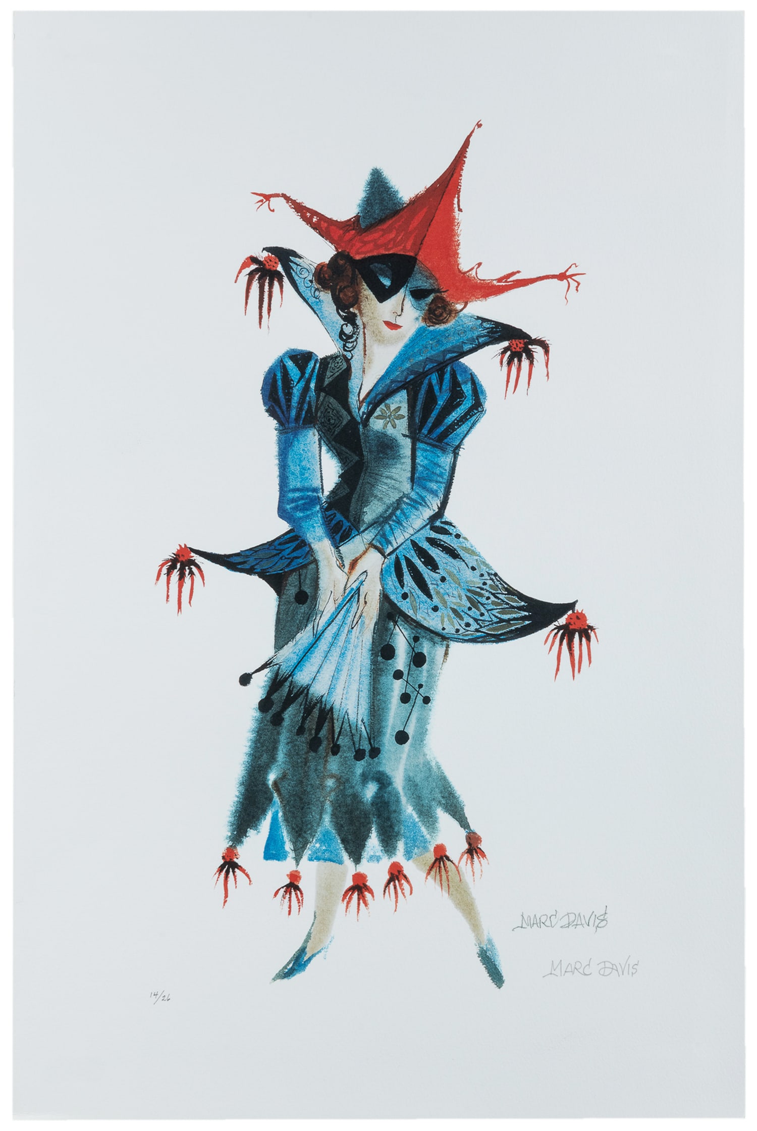 DAVIS, Marc Fraser (1913-2000). Dancer with Blue Dress. : DAVIS, Marc Fraser (1913-2000). Dancer with Blue Dress. Not dated. Color Offset Lithograph on paper. (Printed later). Edition 14/26. Signed lower right-hand corner and signed in plate lower right.
