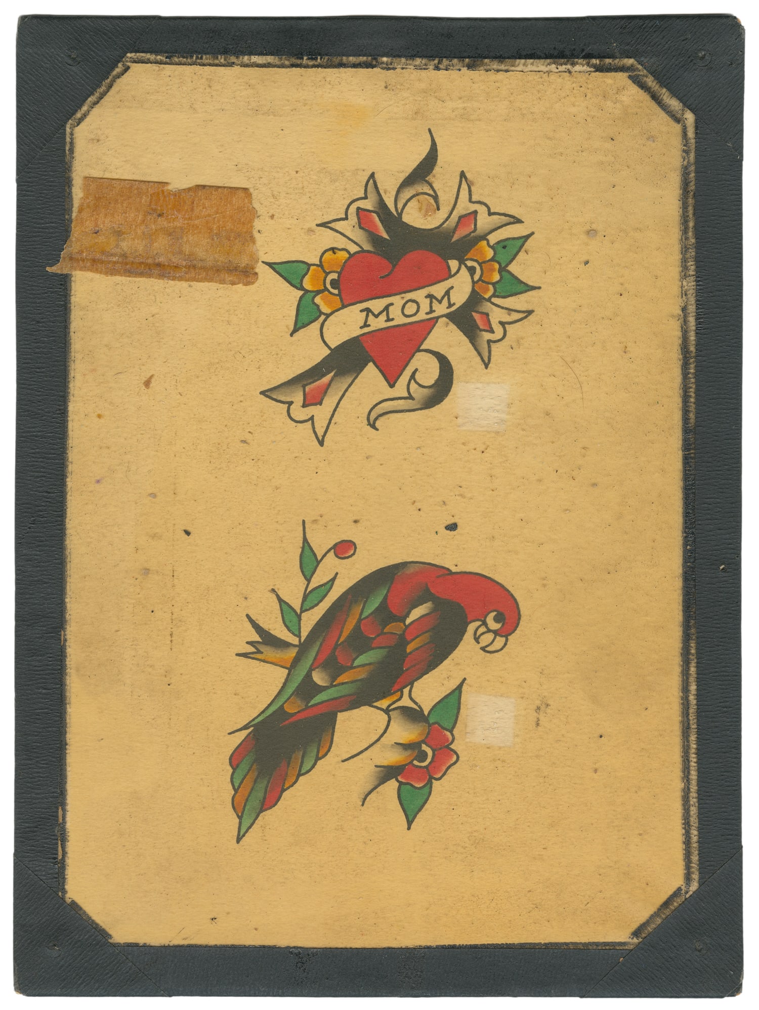 Bob Shaw Flash Sheet w/ Two Designs: Bob Shaw (1926-1993). Bob Shaw Flash Sheet w/ Two Designs. Unsigned. Two 3" ink and watercolor designs. 10 x 7 1/2". Moderate toning and soiling. pinholes to corners. Provenance: The Jonathan Shaw