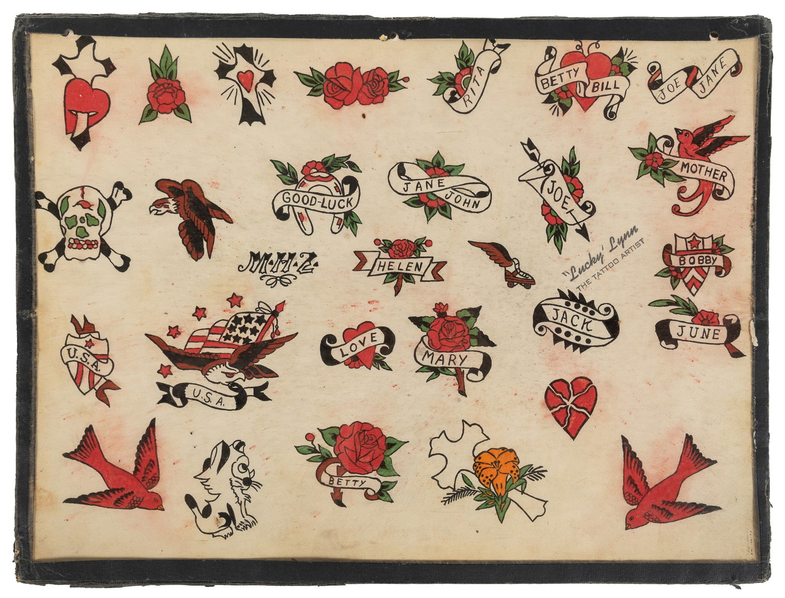 Lucky Lynn Twenty-Nine Design Flash Sheet: Lucky Lynn (American, active 1940s-1950s). Lucky Lynn Twenty-Nine Design Flash Sheet. Artist stamp present. Ink and watercolor on board. 20 x 15". Provenance: The Jonathan Shaw Collection