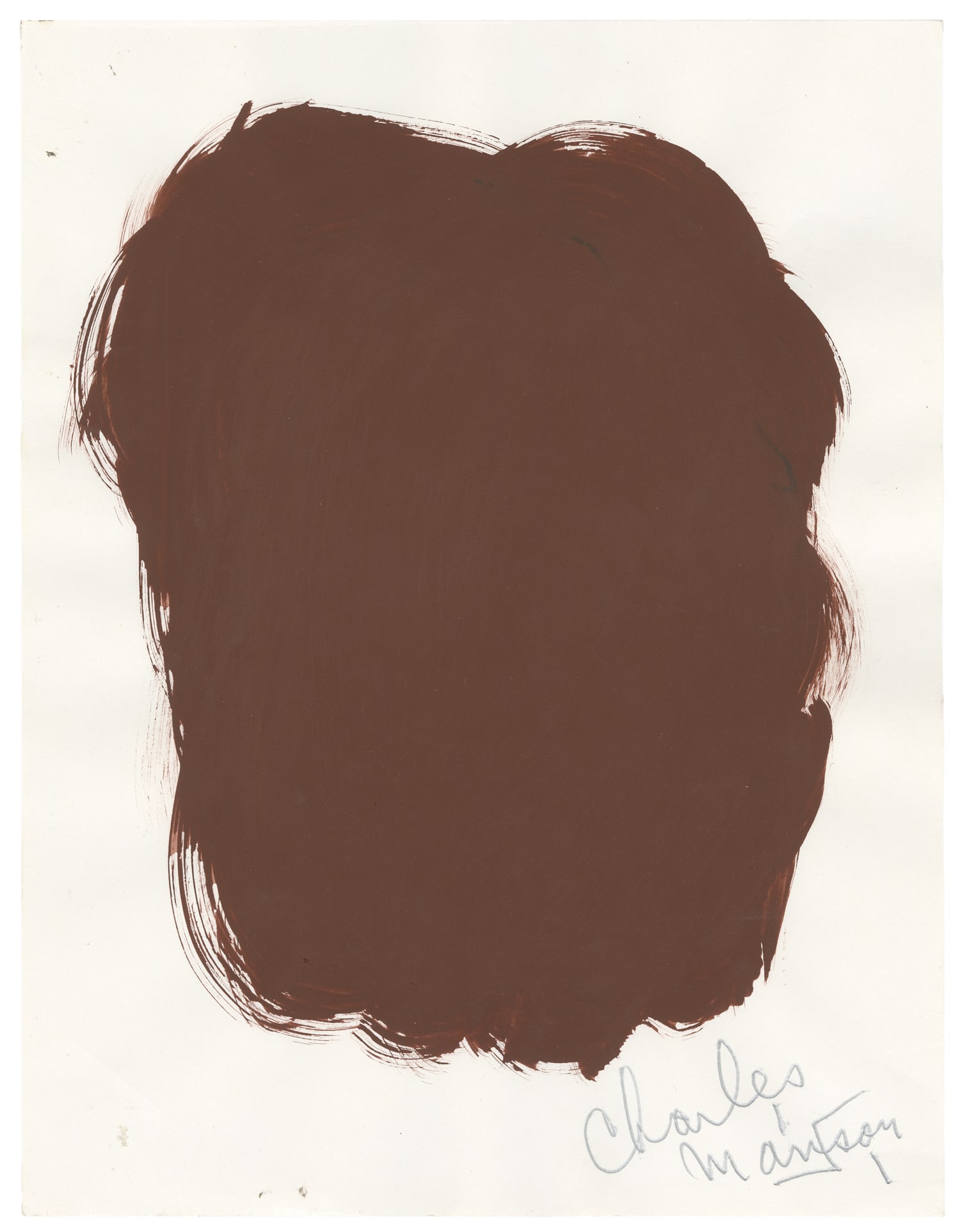 [PRISON ART]. Charles Manson Signed Self Portrait.: Charles Manson Signed Self Portrait. USA, 20th century. Acrylic on paper, signed "Charles Manson" lower right. View of the back of Manson's head. 11 x 8 1/2".