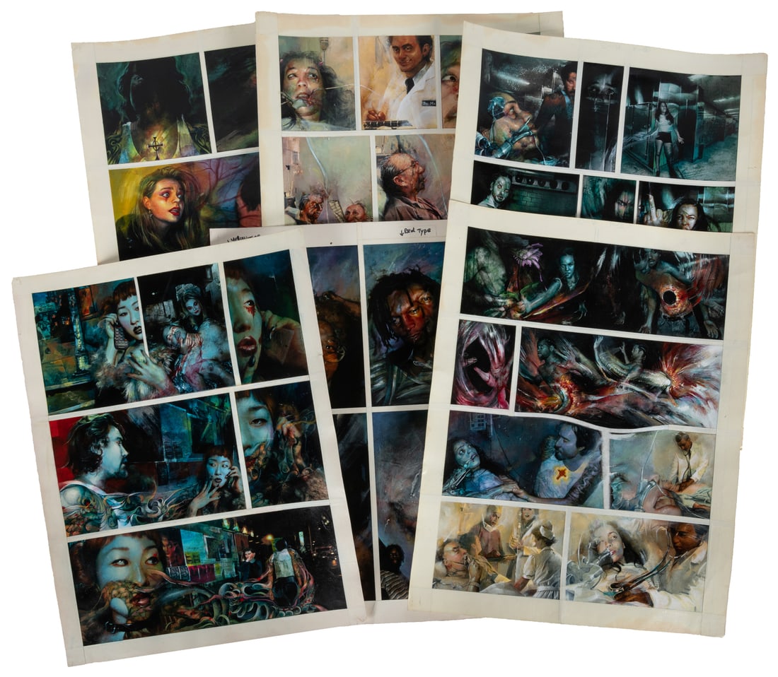 KIM, Miran (21st Century). Untitled (Artwork for The Fallen: 1. The Pale Door).: KIM, Miran (21st Century). 15 Original Artworks and a Comic Book. Including Untitled (Artwork for The Fallen: 1. The Pale Door), 15. Signed and inscribed with the title on the reverse. Mixed media. Ea