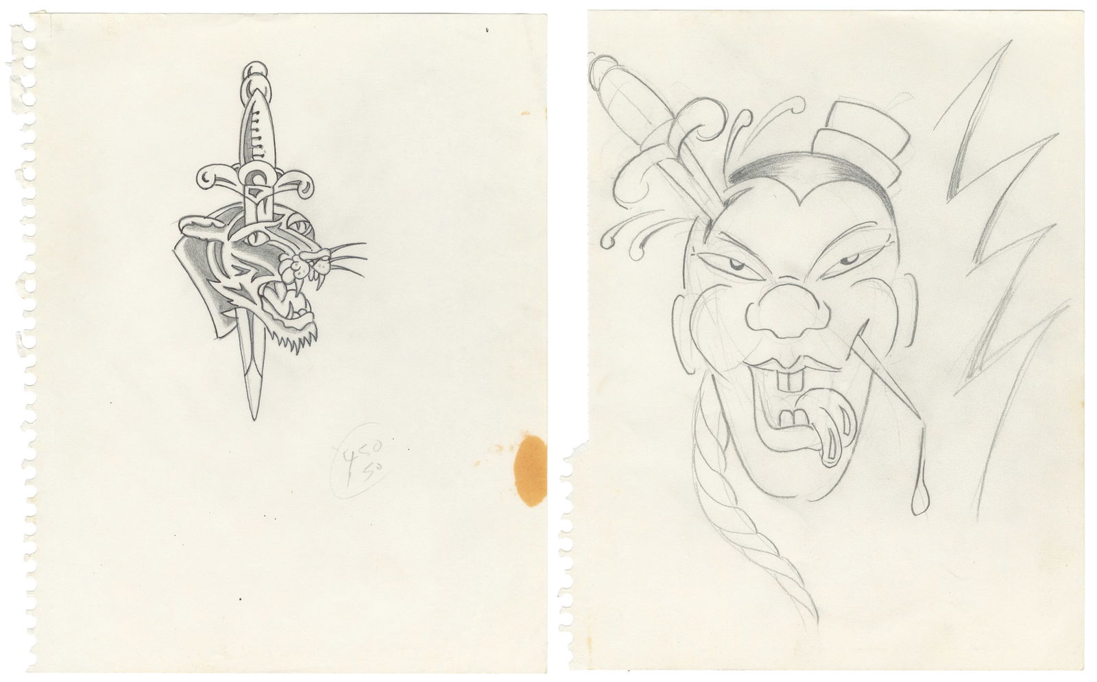Two Jonathan Shaw Graphite Flash Sketches, 1980: SHAW, Jonathan (American, b. 1953). Two Jonathan Shaw Graphite Flash Sketches, 1980. Unsigned. Two graphite sketches on paper. Sheets measure 11 x 9". Spot staining.