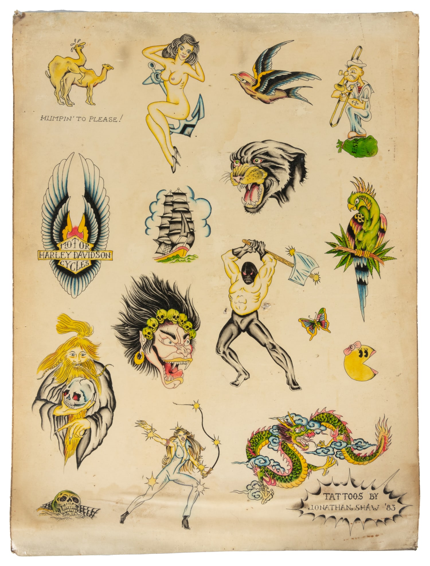SHAW, Jonathan (1953 - ). Tattoo designs flash sheet. New Orleans, 1983 (1 of 1)