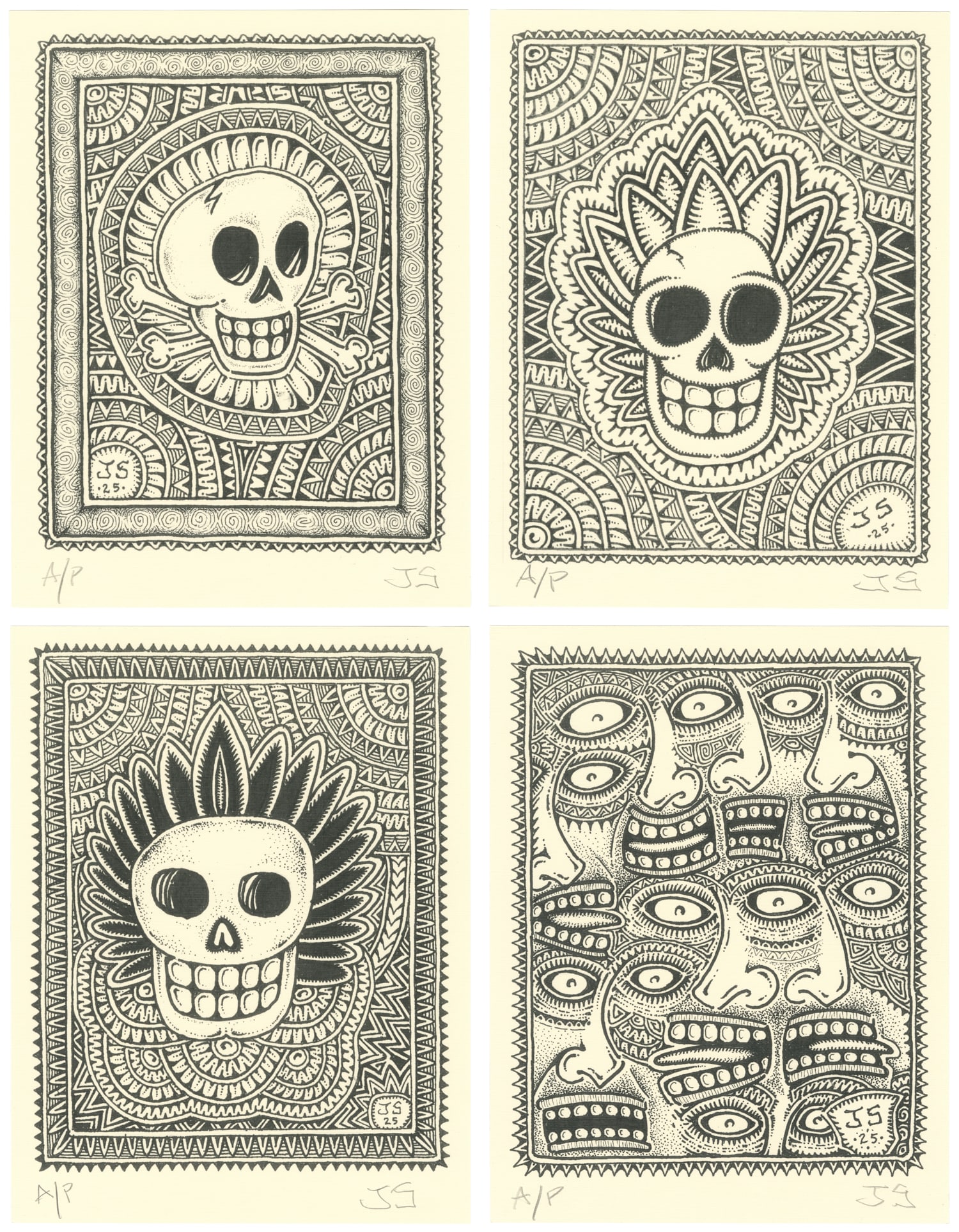 SHAW, Jonathan (1953 - ). Group of 4 signed prints.: SHAW, Jonathan (1953 - ). Group of 4 signed prints. 2025. Offset prints on wove paper, each initialed lower right and numbered A/P. 11 x 8 1/2".