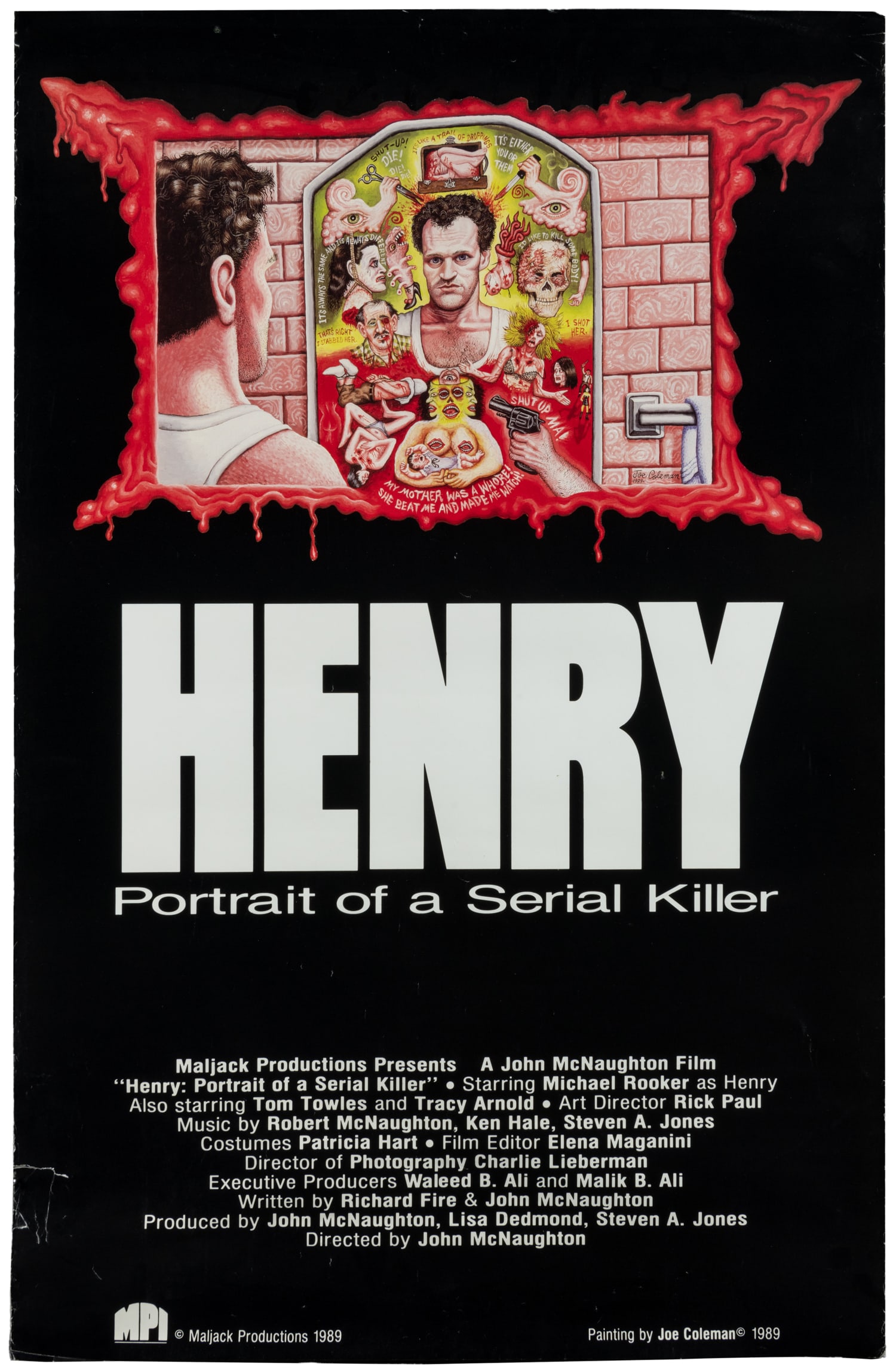 Pair of "Henry: Portrait of a Serial Killer" Movie Posters. 1989.: Pair of "Henry: Portrait of a Serial Killer" Movie Posters. Maljack, 1989. Two movie posters with artwork by Joe Coleman. 38 1/2 x 25".