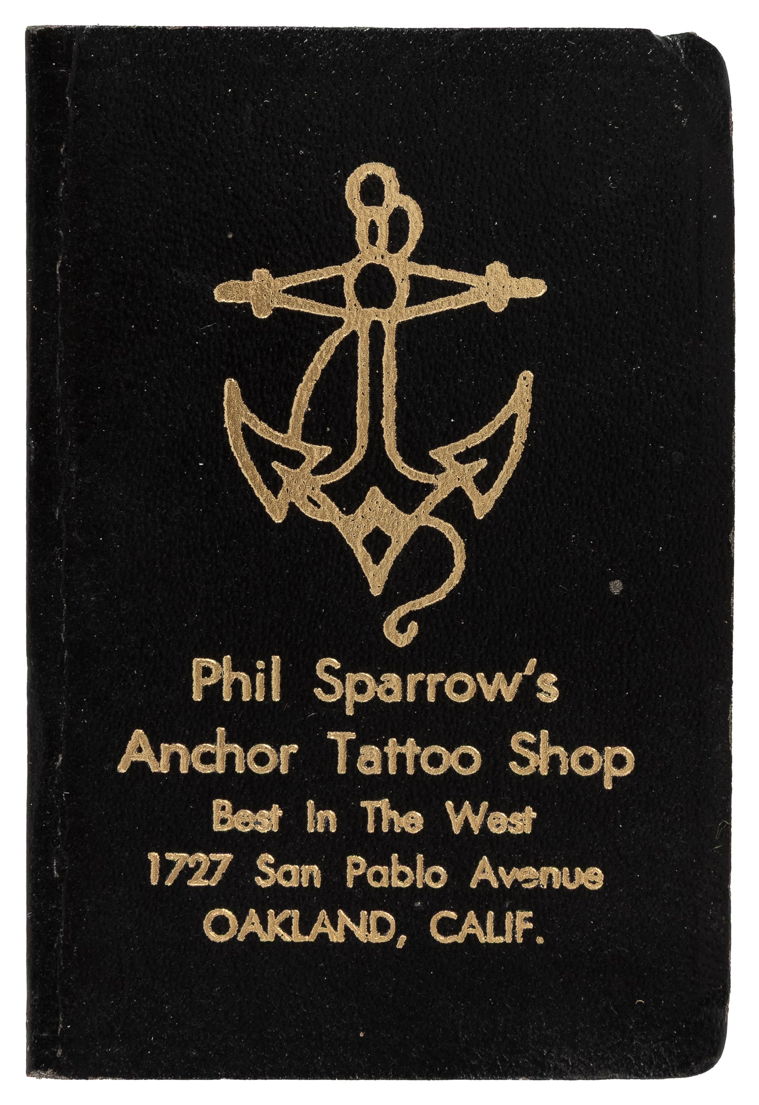 Phil Sparrow's Anchor Tattoo Shop memo book.: Phil Sparrow's Anchor Tattoo Shop memo book. Oakland, Calif., 1969. An unused address and memorandum booklet for 1969. Original gilt-stamped vinyl covers. 3 1/8 x 2".