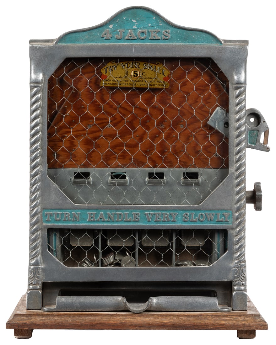 Fields 5 Cent 4 Jacks Coin Flip Trade Stimulator. Peoria, IL: Fields Manufacturing Co., 1930s. (1 of 2)