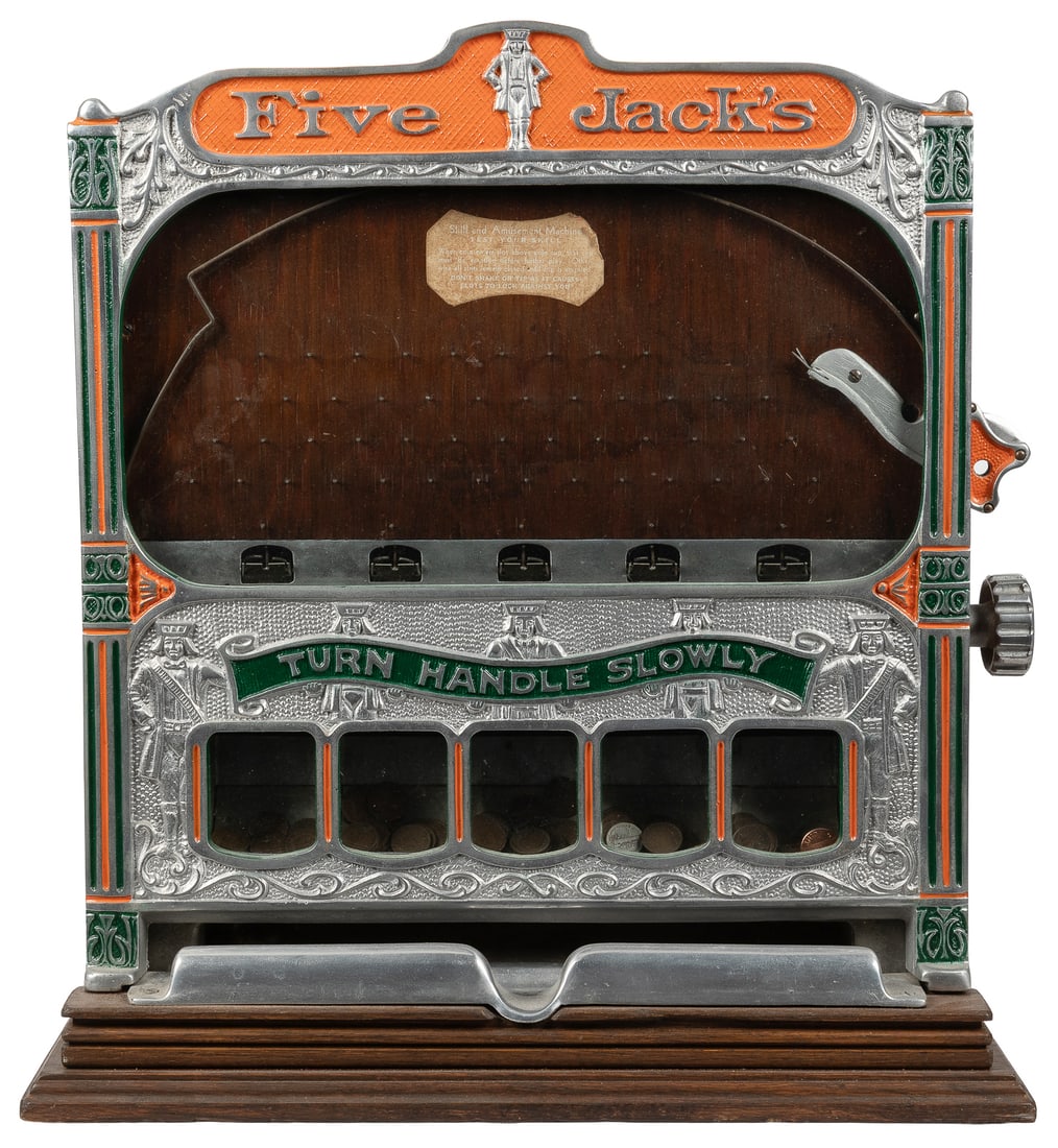Rock-Ola Five Jack's 1 Cent Trade Stimulator. Rock-Ola Mfg., ca. 1930. (1 of 2)