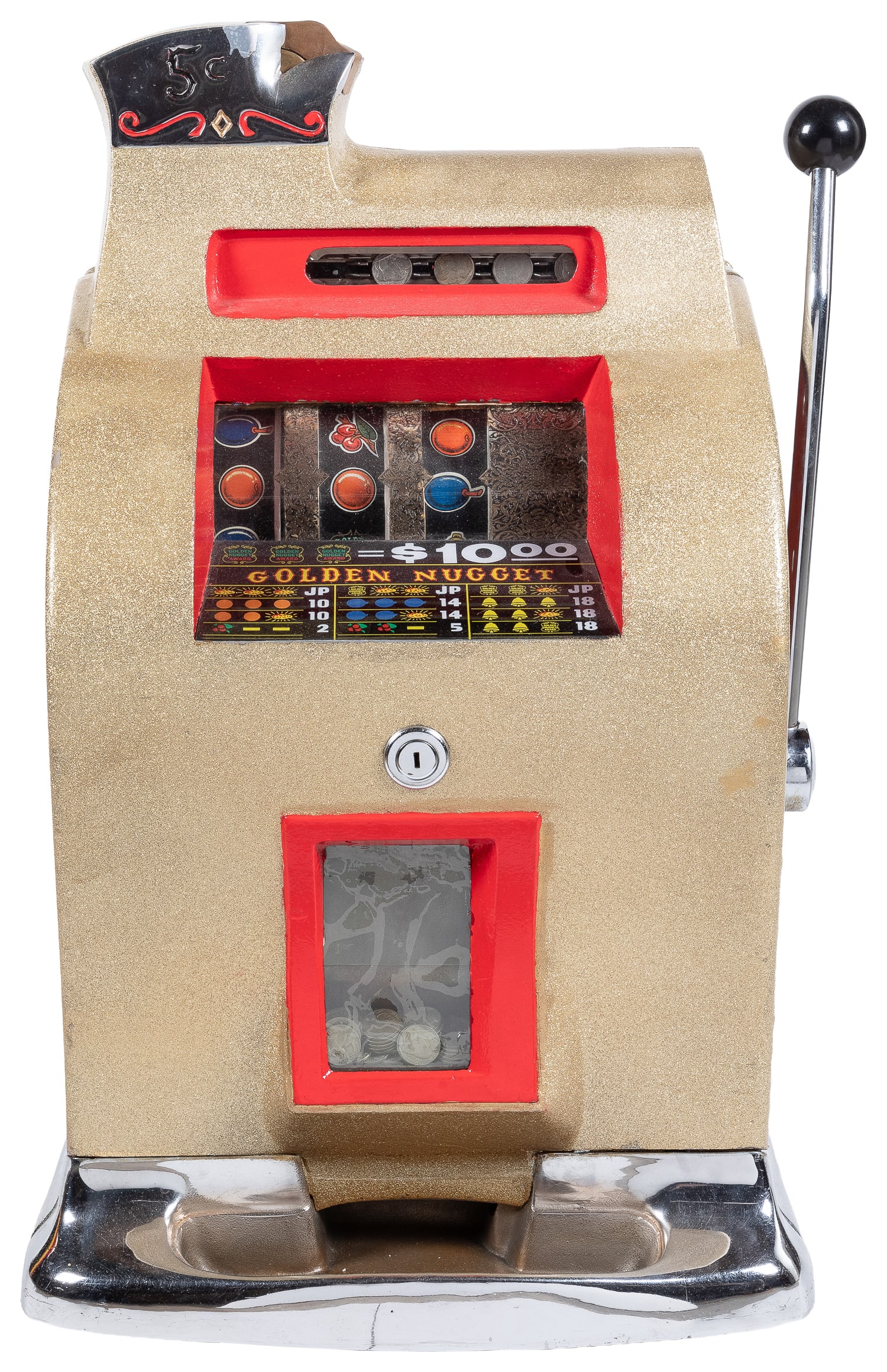 Mills 5 Cent Golden Nugget Royal Gold Slot Machine. Mills Novelty, ca. 1957. (1 of 3)