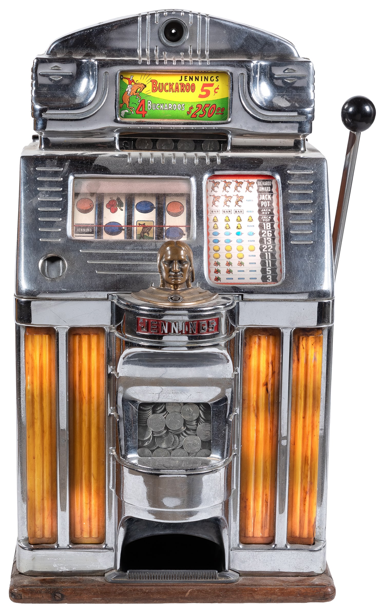 Jennings 5 Cent Buckaroo Light Up Slot Machine. Chicago: O.D. Jennings & Company, ca. 1950s. (1 of 3)