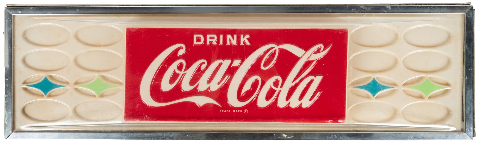 Coca-Cola Vending Machine Panel Sign. Mid-20th century.: Coca-Cola Vending Machine Panel Sign. Mid-20th century. Featuring a mid-century modern starburst design. Served as the illuminated display top for a Coca-Cola vending machine. 9 x 30 x 2 3/4".