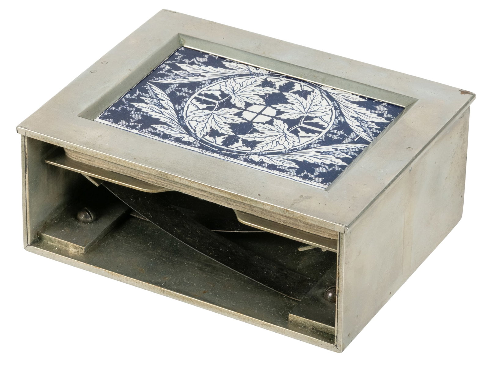 A. Ball & Bro. faro dealing box.: A. Ball & Bro. gaffed faro dealing box. Chicago, ca. early 20th century. German silver faro box, marked by A. Ball & Bro. 1 1/2 x 4 x 3". Provenance: Collection of Tom Blue; with his notes