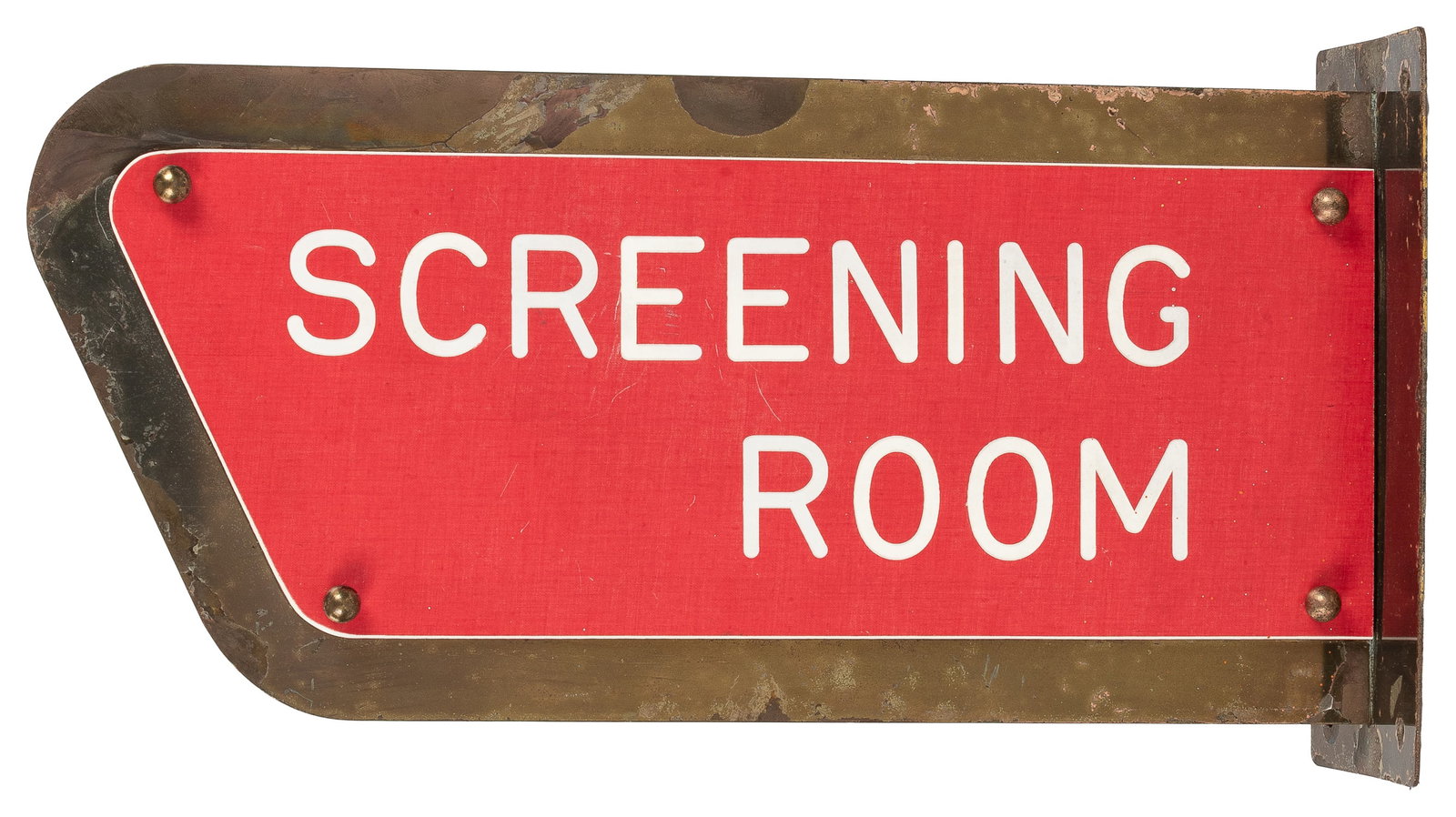 Screening Room flange sign.: Screening Room flange sign. MId-20th century. Brass flange sign with acrylic panels on both sides. Removed from The Chicago Theatre during renovations in the 1980s, according to our consignor. 7 x