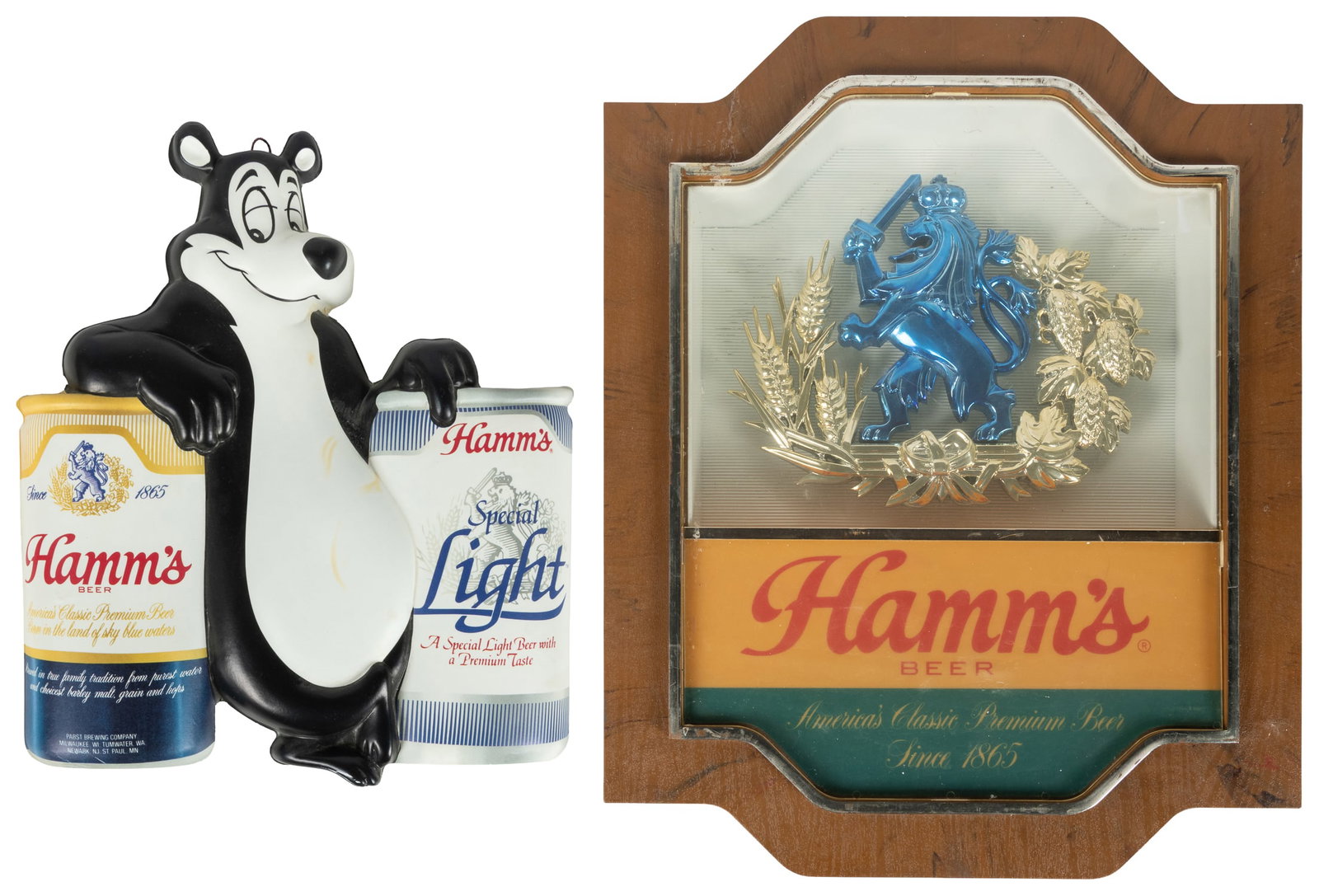 Hamm's Lighted Sign and Beer Bear Vacuum Form Advertising Sign, two. Circa 1960s. (1 of 4)