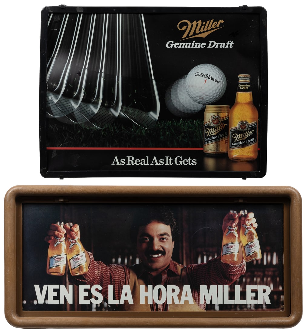 Pair of Miller Beer Lighted Advertising Signs. Circa 1980s. (1 of 3)