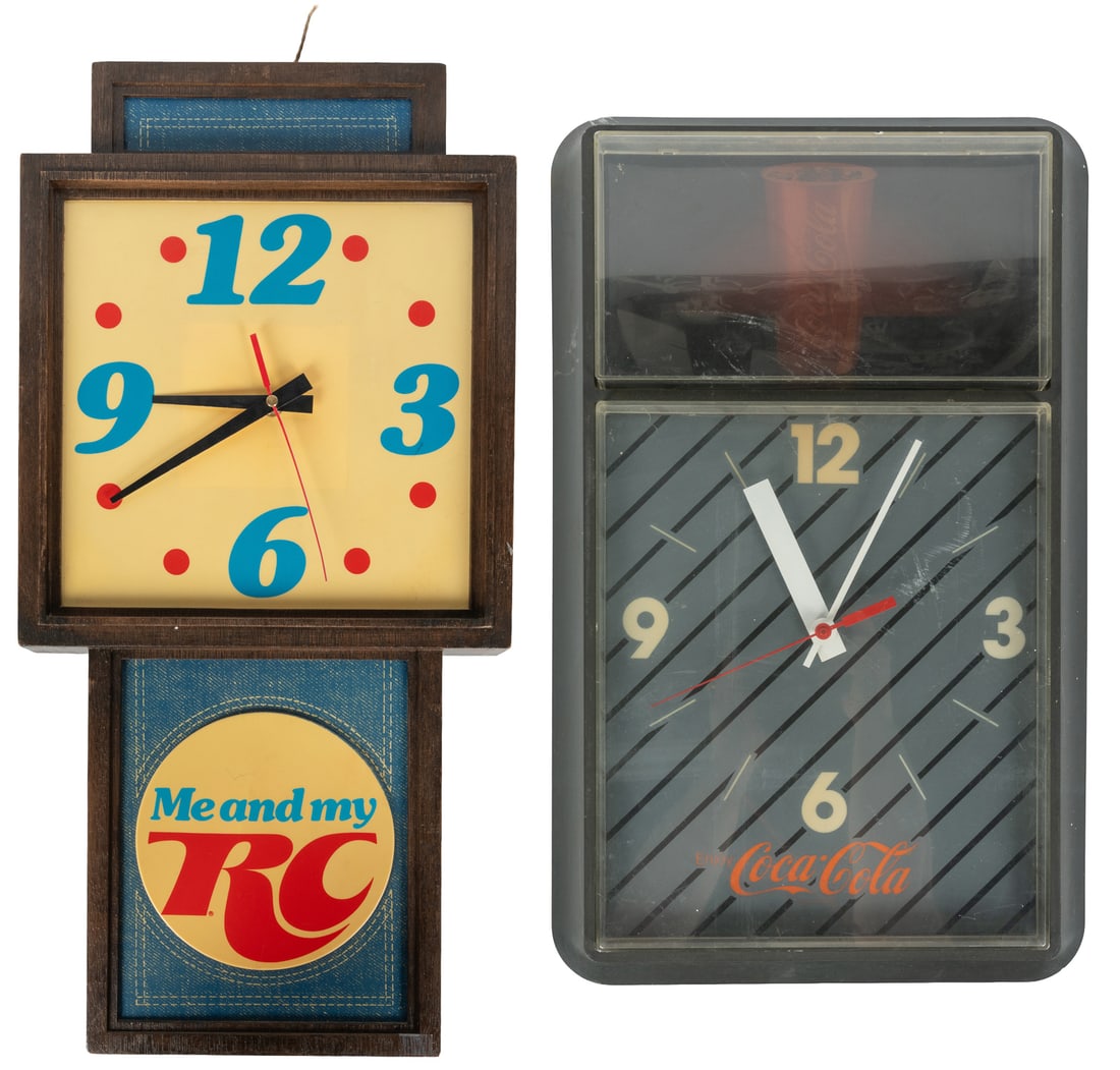 Two soda advertising wall clocks. (1 of 4)
