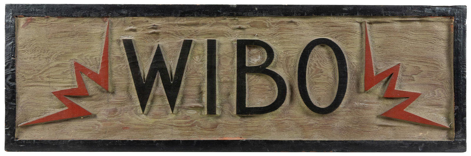 WIBO Chicago Swedish radio station carved wooden sign. (1 of 2)