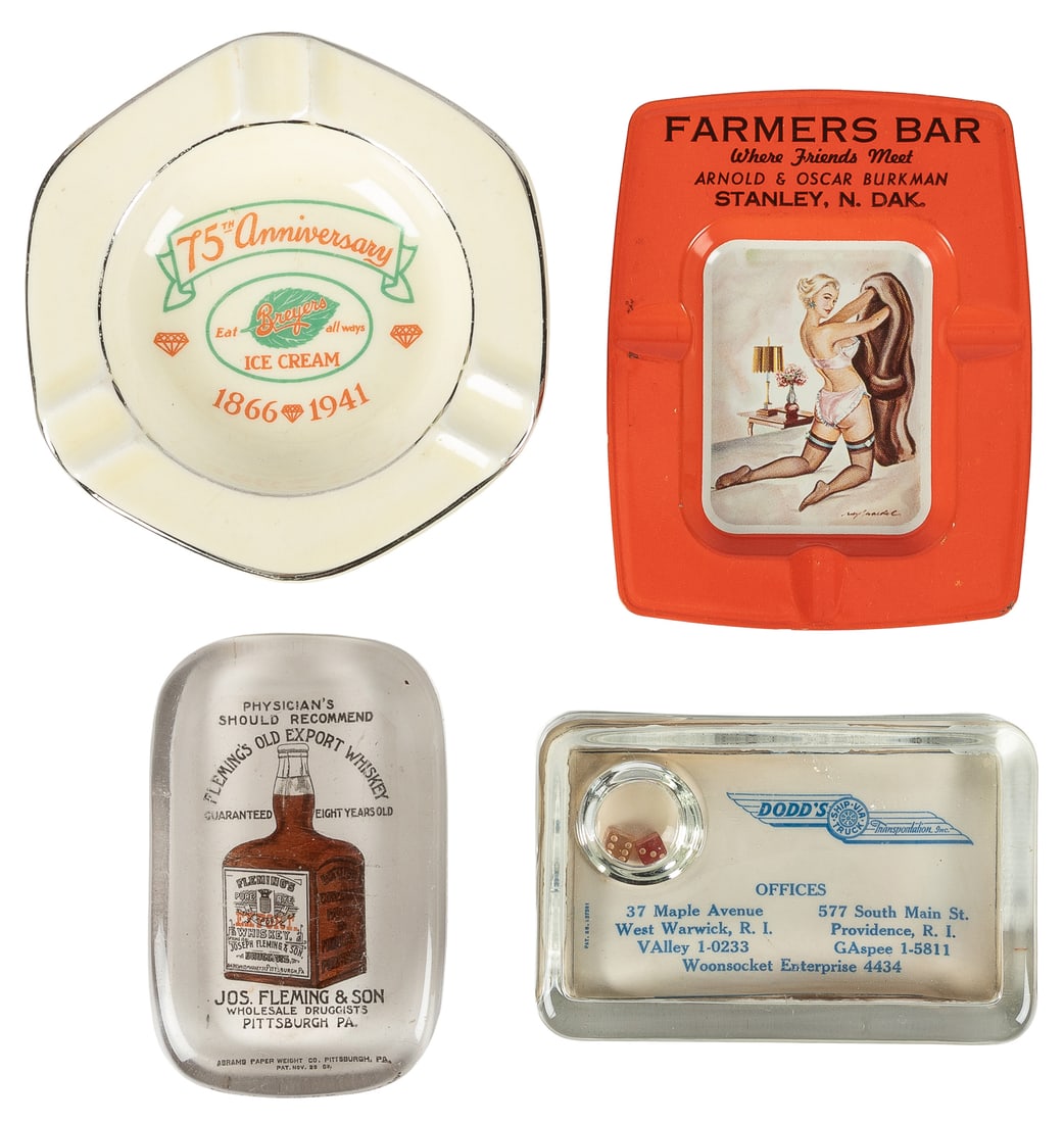Four advertising paperweights and ashtrays. (1 of 2)
