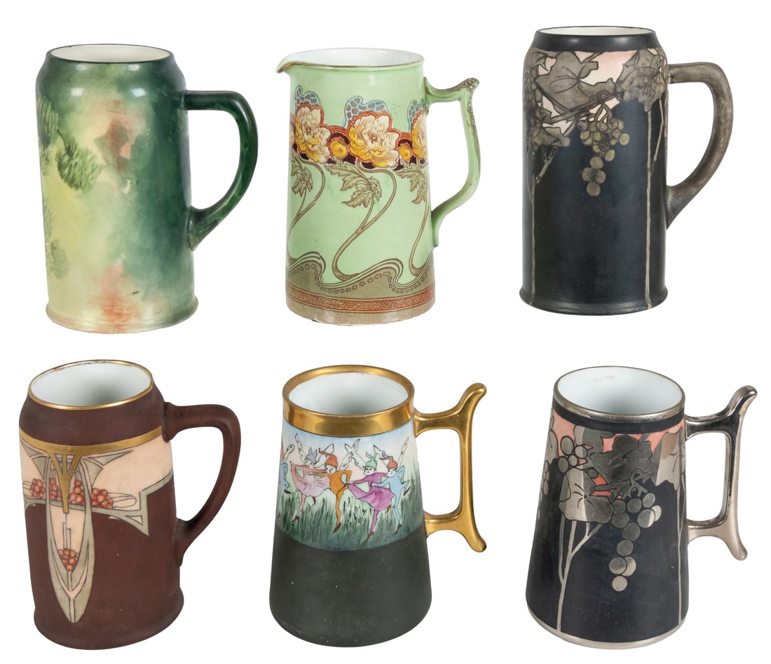 Group of 6 Mugs and Pitcher. Late 19th to early 20th Century. (1 of 1)