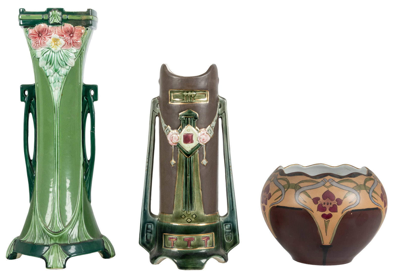 Trio of Ceramic Art Nouveau Vases. 19th/20th Century. (1 of 1)
