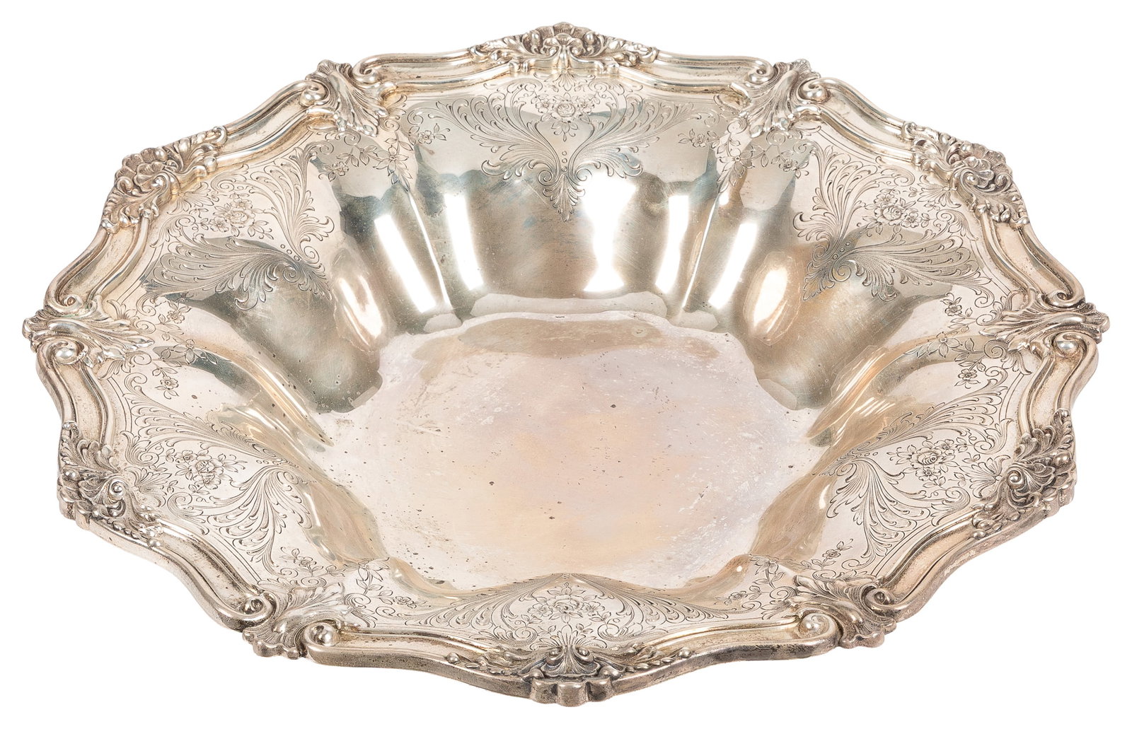 C.D. Peacock sterling silver large engraved bowl.: C.D. Peacock sterling silver large engraved trophy bowl. Marked by C.D. Peacock underside, with the engraved names of men and dates between 1928-49. The bowl was a trophy for a game or sport; several