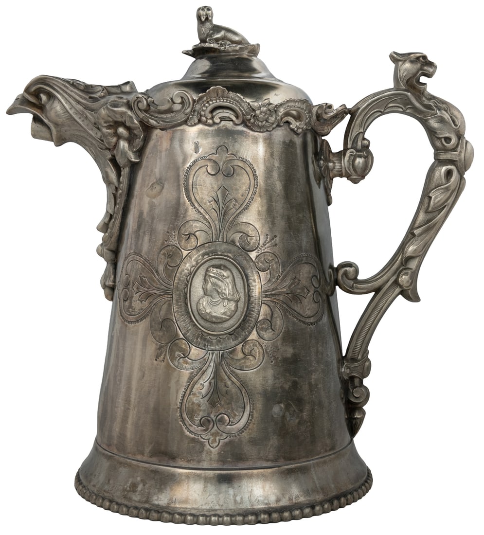 Ernest Kaufman elaborate silverplate antique coffee pot. (1 of 4)