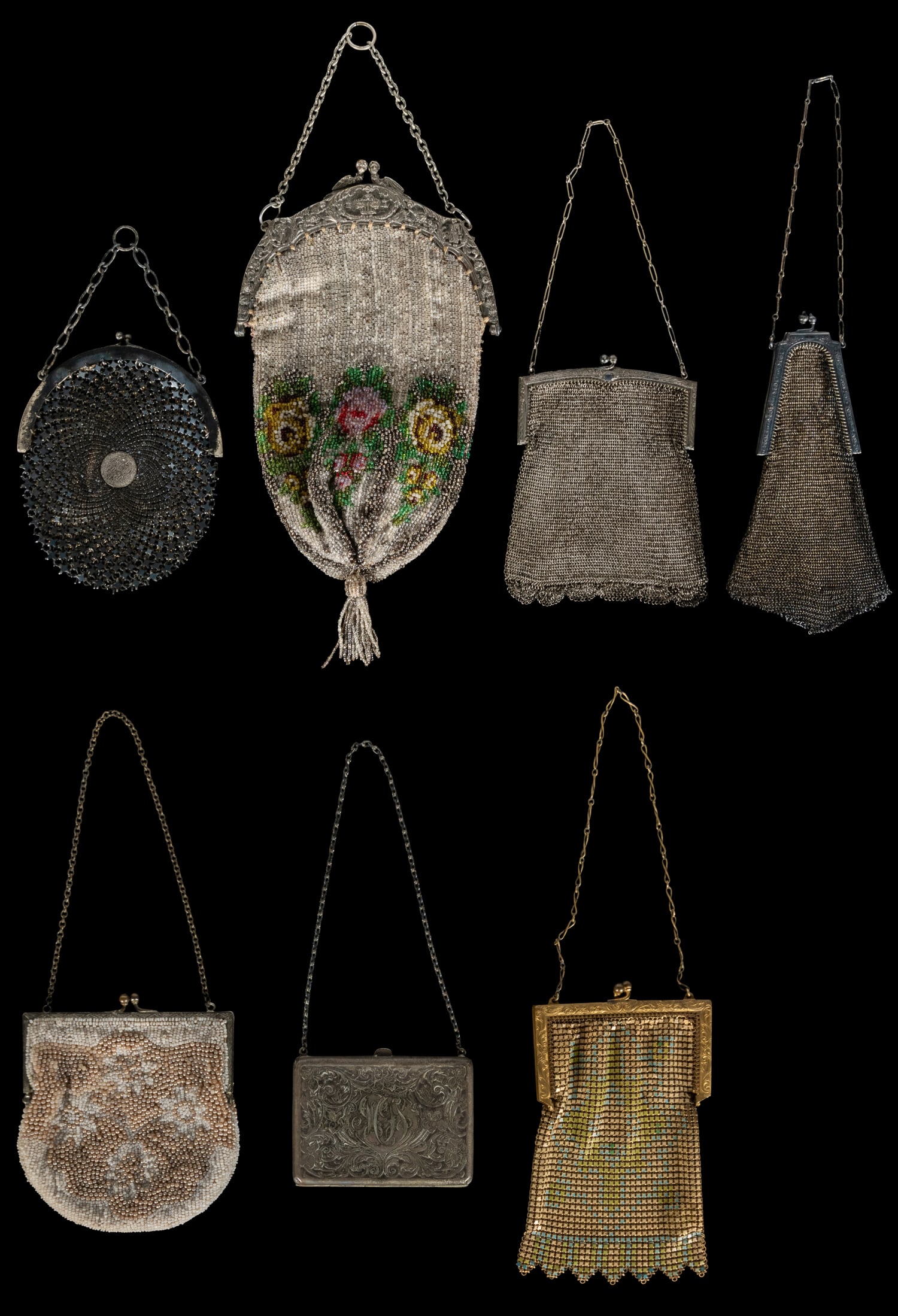 Collection of Metal Mesh and Micro Glass Beaded Handbags. Circa late 19th/early 20th century. (1 of 1)