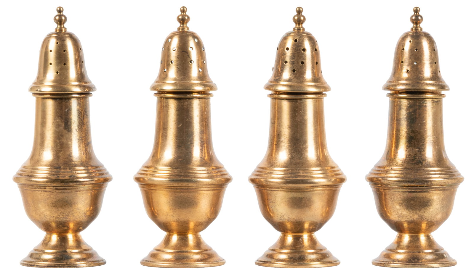 Tarlton Silver Corp. salt and pepper shakers (4).: Tarlton Silver Corp. salt and pepper sterling shakers (4). Marked underside "Tarlton Silver Corporation/Sterling/102." Height each 4 3/4". Total weight approx. 4.8 oz.