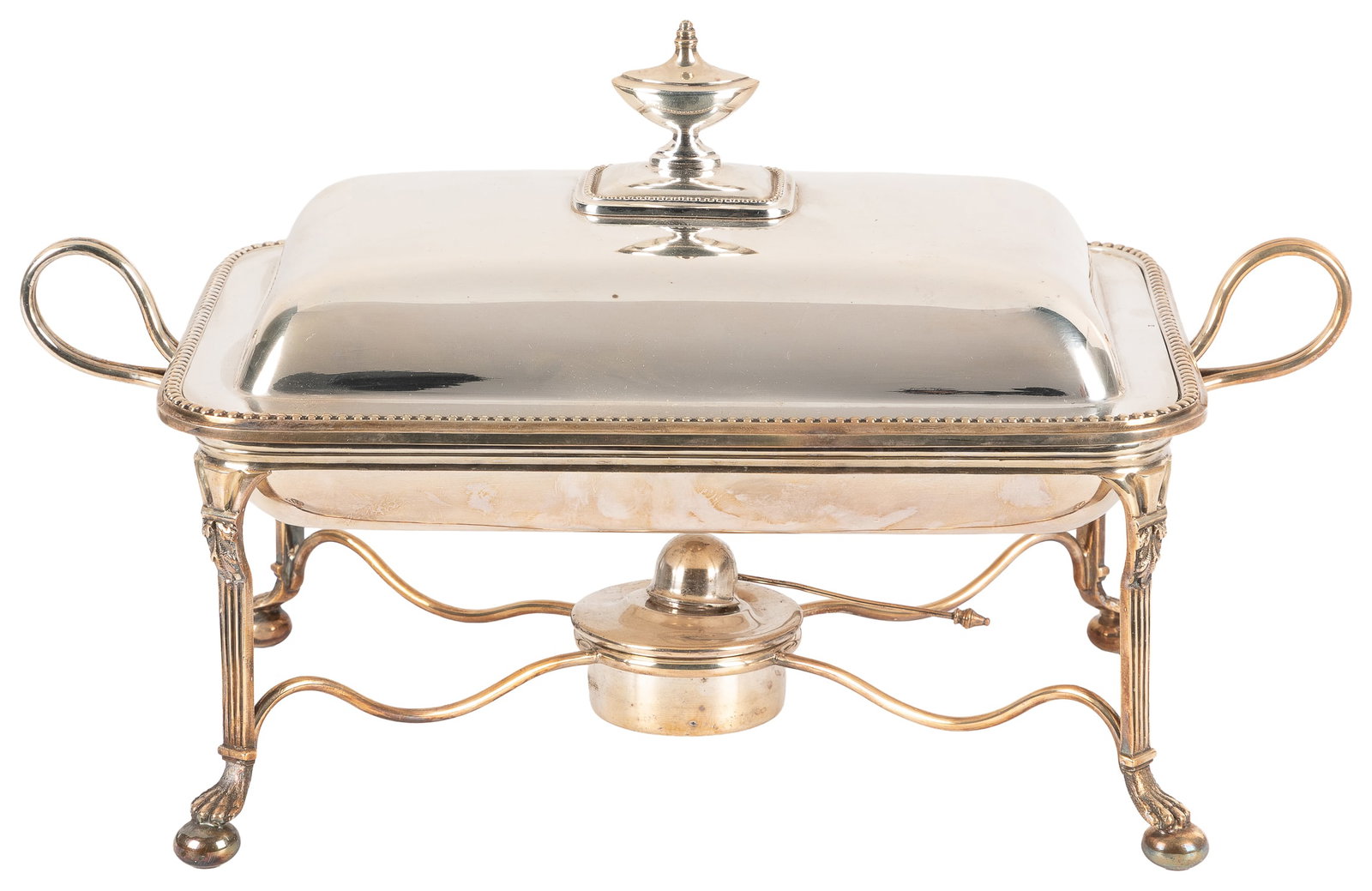 Silverplate chafing dish by Batty, Manchester.: Silverplate chafing dish by Batty, Manchester. Marked to underside of dish and stamped "3530A". 15 x 8 x 9".