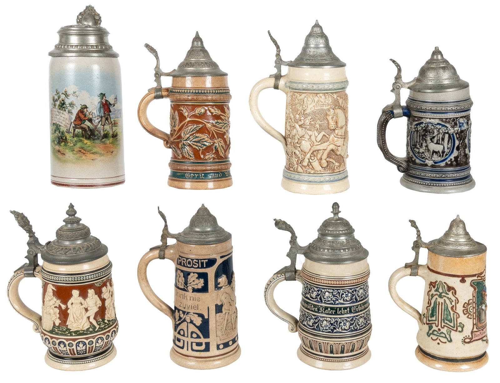 Seven German half liter steins, and one liter stein. (1 of 2)