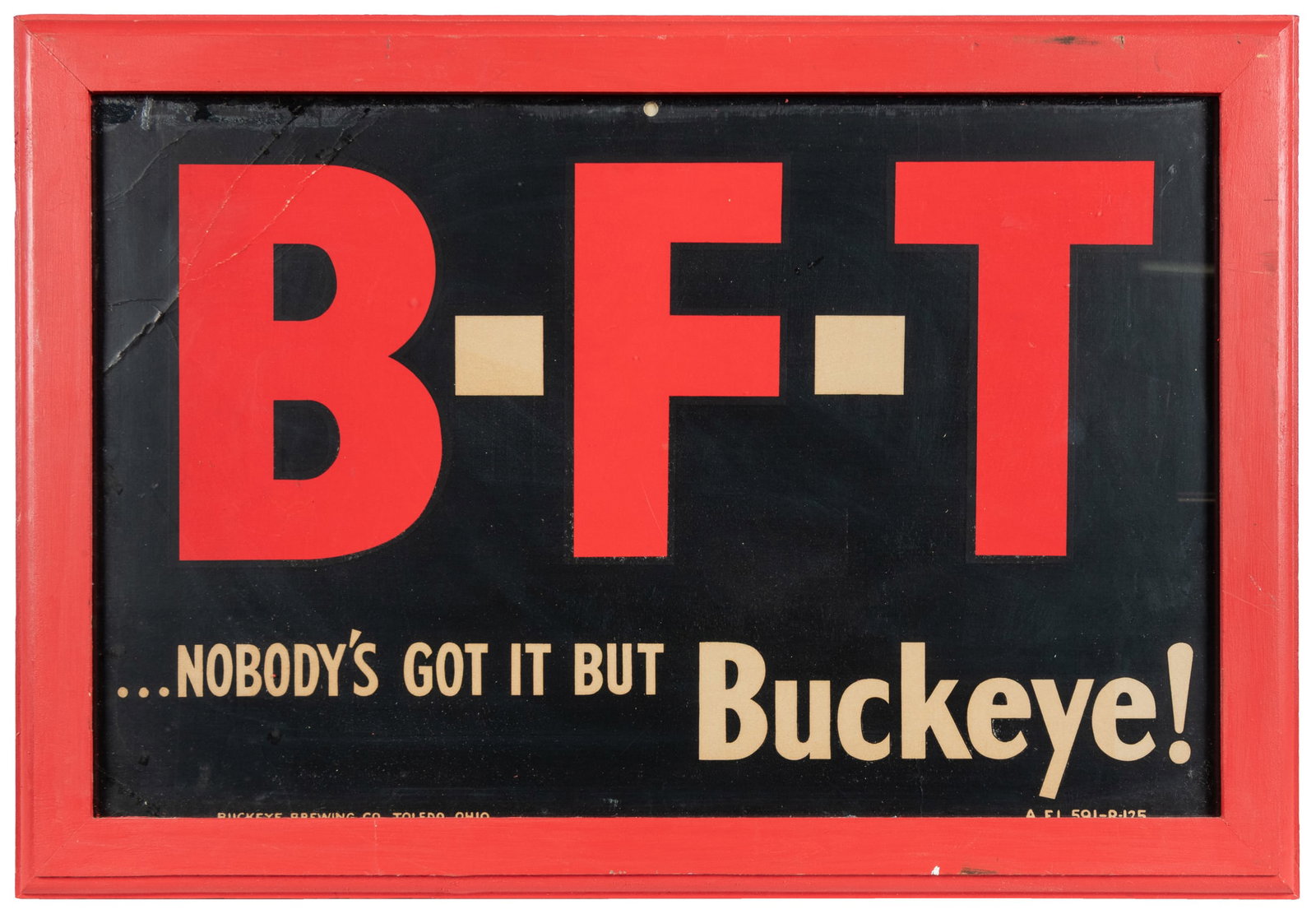 Framed Buckeye Brewery Advertising Beer Sign. Toledo, OH, ca. 1950s. (1 of 1)